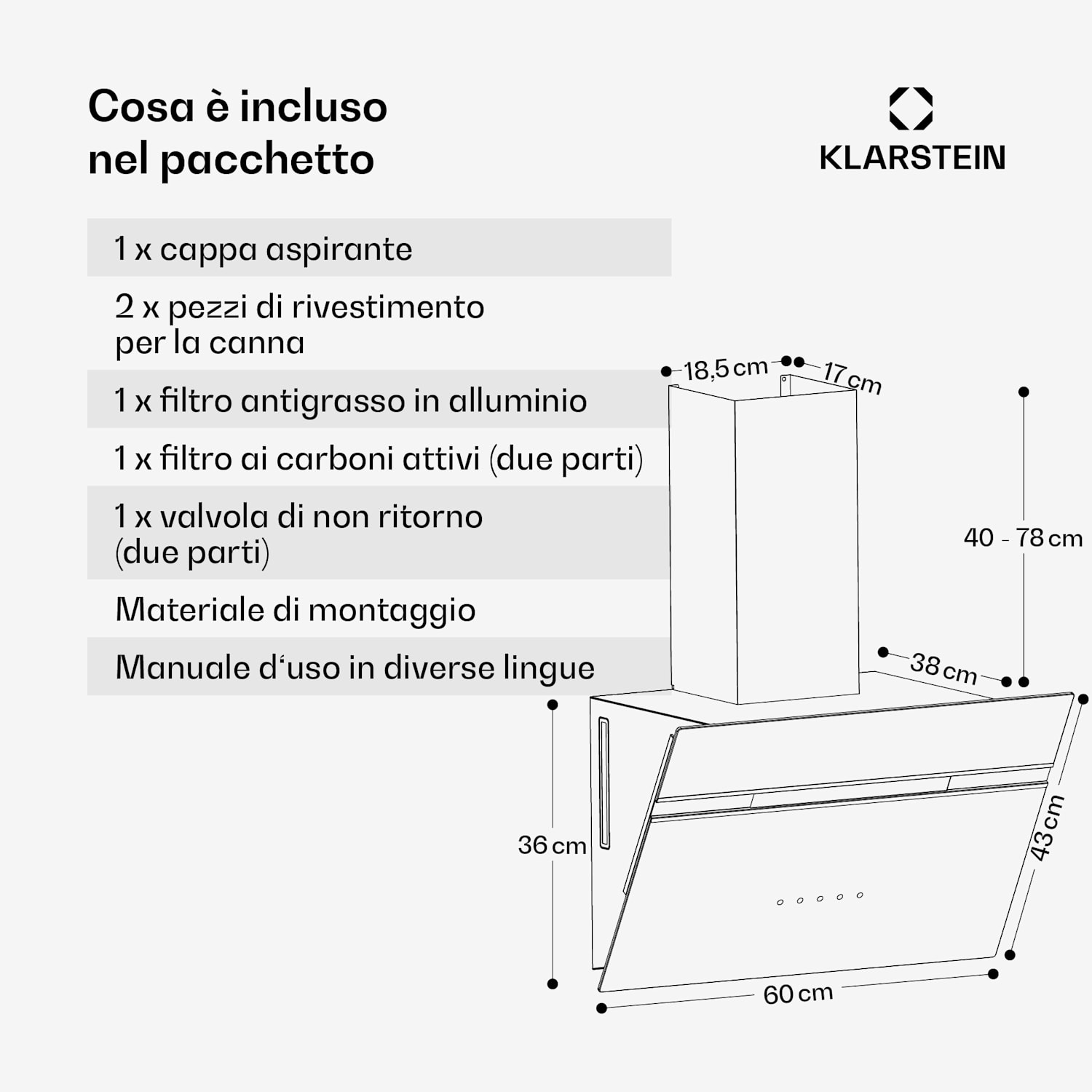 Alina - Cappa aspirante | 60 cm | Smart | 600 m³/ora | Silenziosa | Classe energetica A 