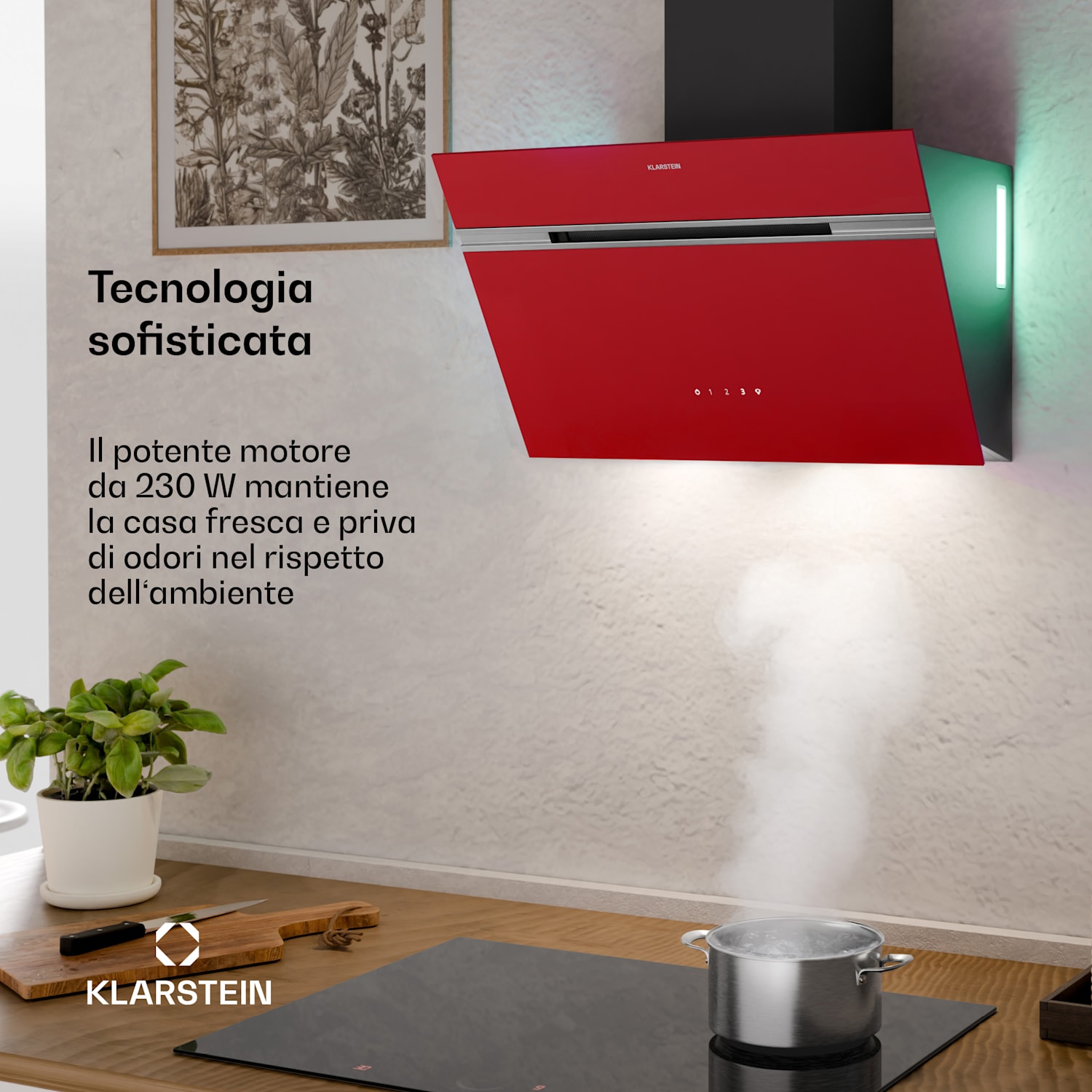 Alina - Cappa aspirante | 60 cm | 600 m³/ora | Silenziosa | Classe energetica A 60 cm | Rosso