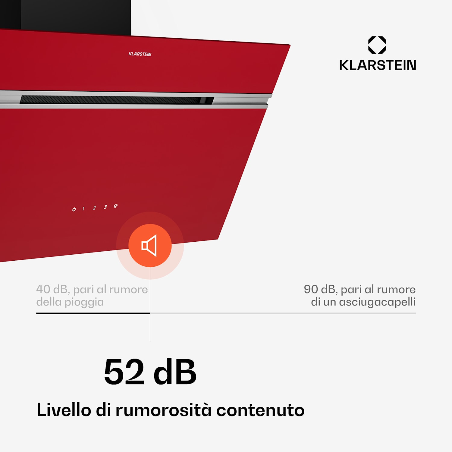 Alina - Cappa aspirante | 60 cm | 600 m³/ora | Silenziosa | Classe energetica A 60 cm | Rosso