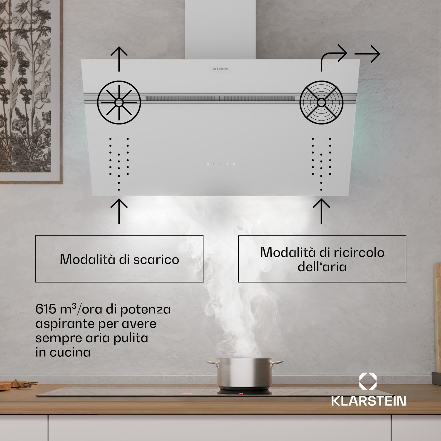 Alina - Cappa aspirante | 80 cm | 600 m³/ora | Silenziosa | Classe energetica A 80 cm | Bianco
