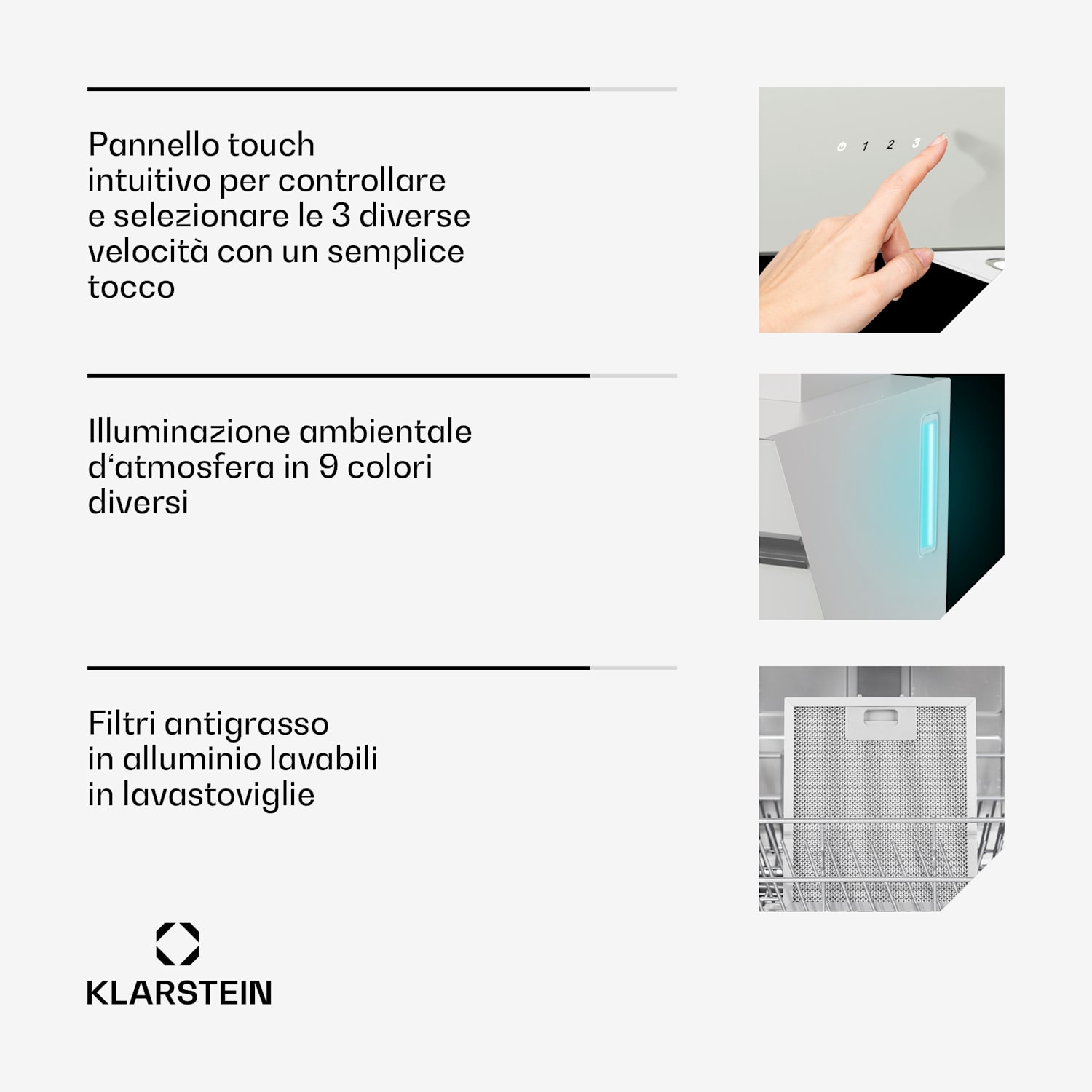 Alina - Cappa aspirante | 80 cm | 600 m³/ora | Silenziosa | Classe energetica A 80 cm | Bianco