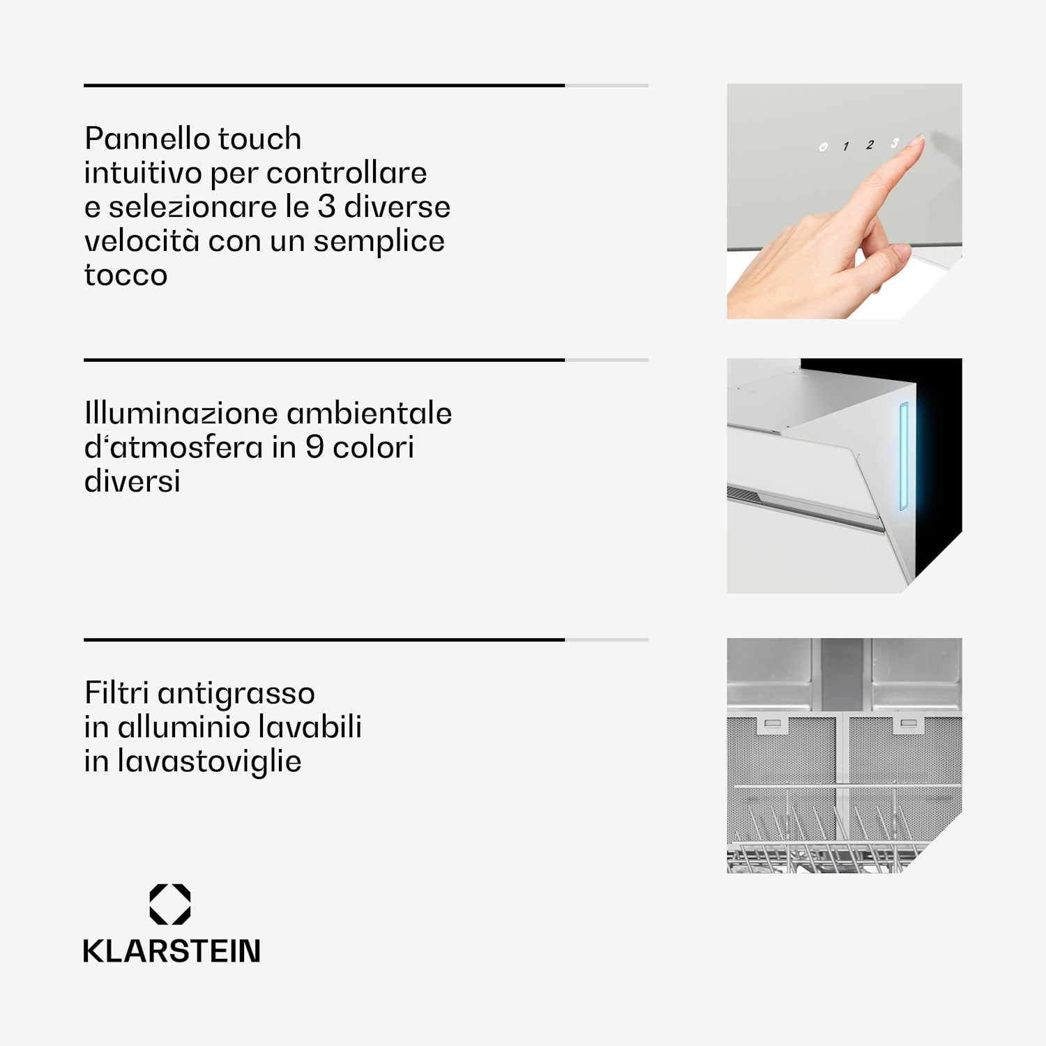 Alina - Cappa aspirante | 90 cm | 615 m³/ora | Silenziosa | Classe energetica A 