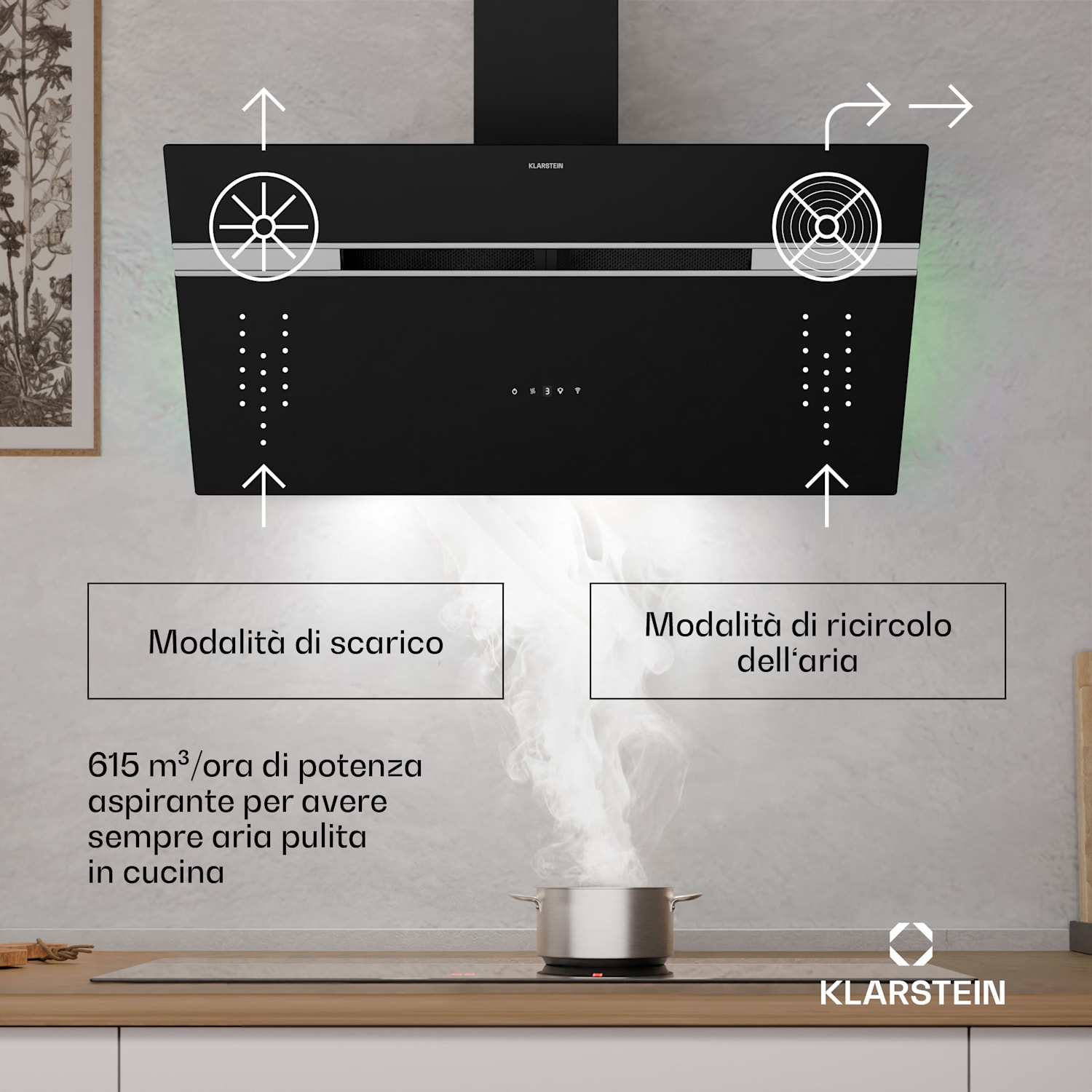 Alina - Cappa aspirante | 90 cm | Smart | 615 m³/ora | Silenziosa | Classe energetica A 