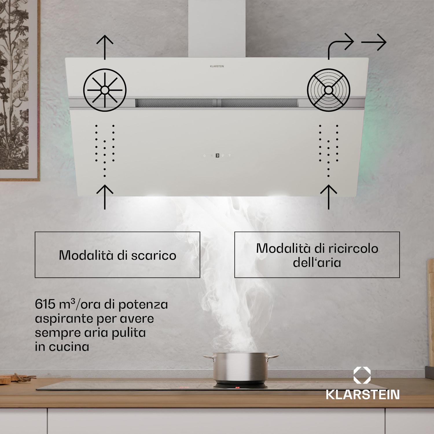 Alina - Cappa aspirante | 90 cm | Smart | 615 m³/ora | Silenziosa | Classe energetica A 
