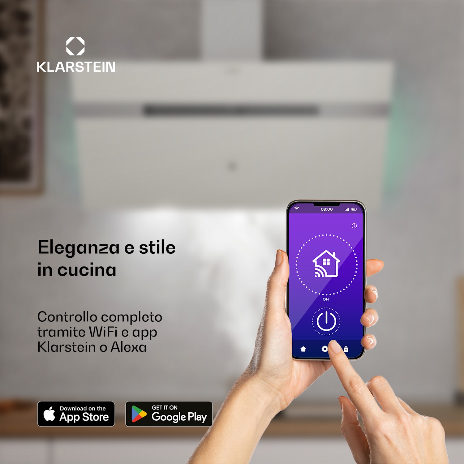 Alina - Cappa aspirante | 90 cm | Smart | 615 m³/ora | Silenziosa | Classe energetica A 