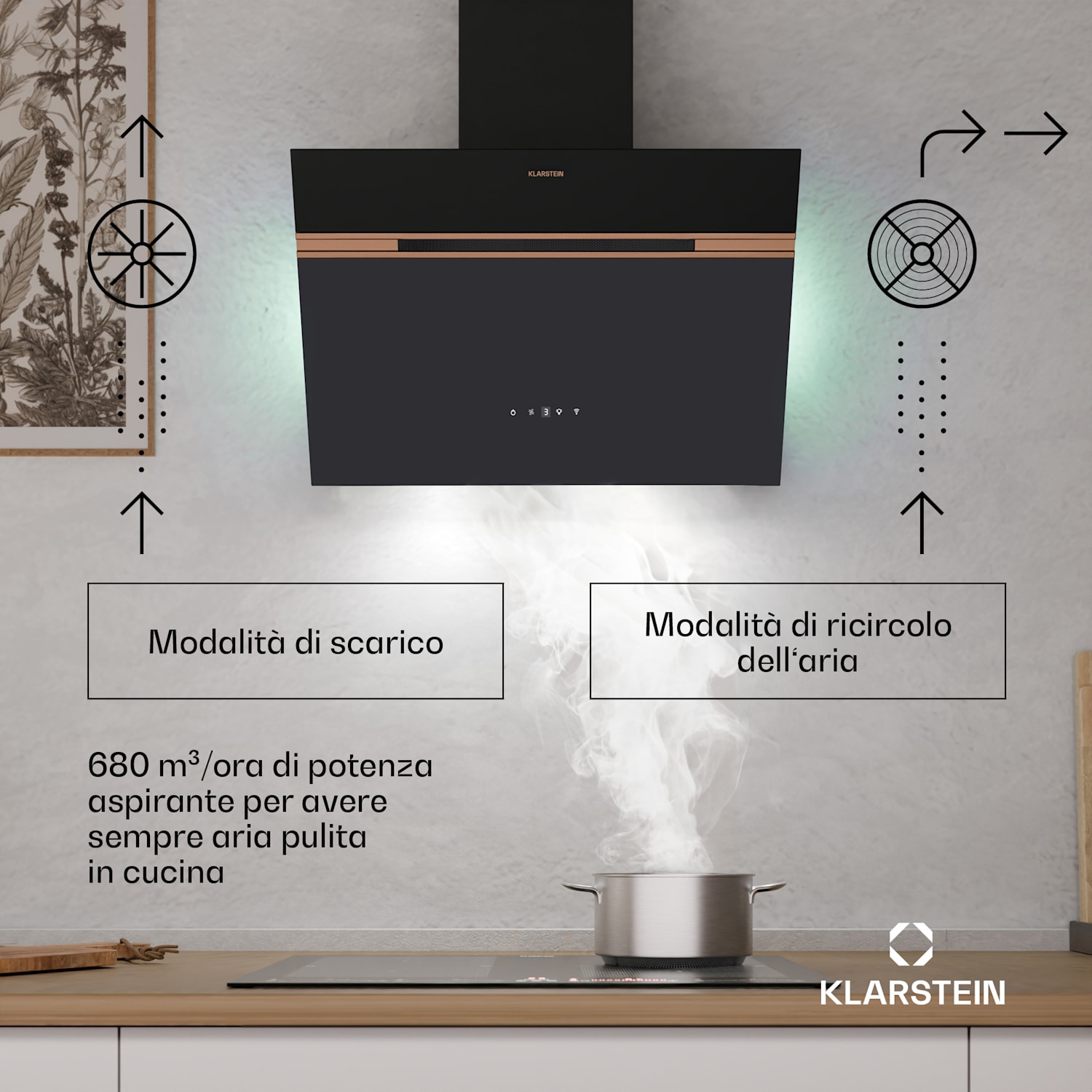 Alina - Cappa aspirante | 60 cm | 680 m³/ora | Silenziosa | Classe energetica A++ 