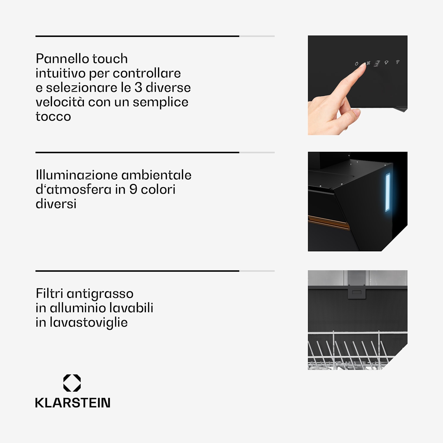 Alina - Cappa aspirante | 60 cm | 680 m³/ora | Silenziosa | Classe energetica A++ 