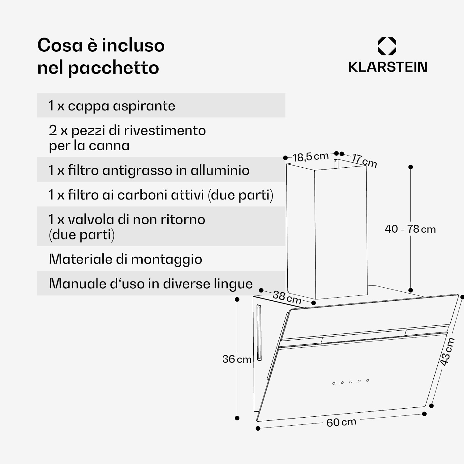 Alina - Cappa aspirante | 60 cm | 680 m³/ora | Silenziosa | Classe energetica A++ 
