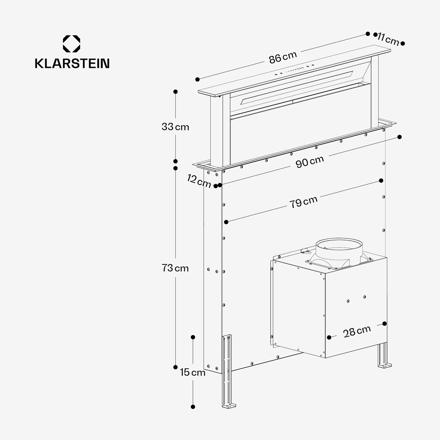 Victoria Downdraft Hotte aspirante | 90 cm | A++ | 3 vitesses + Boost | jusqu'à 713,8 m³/h | 120 W 90 cm | Crème