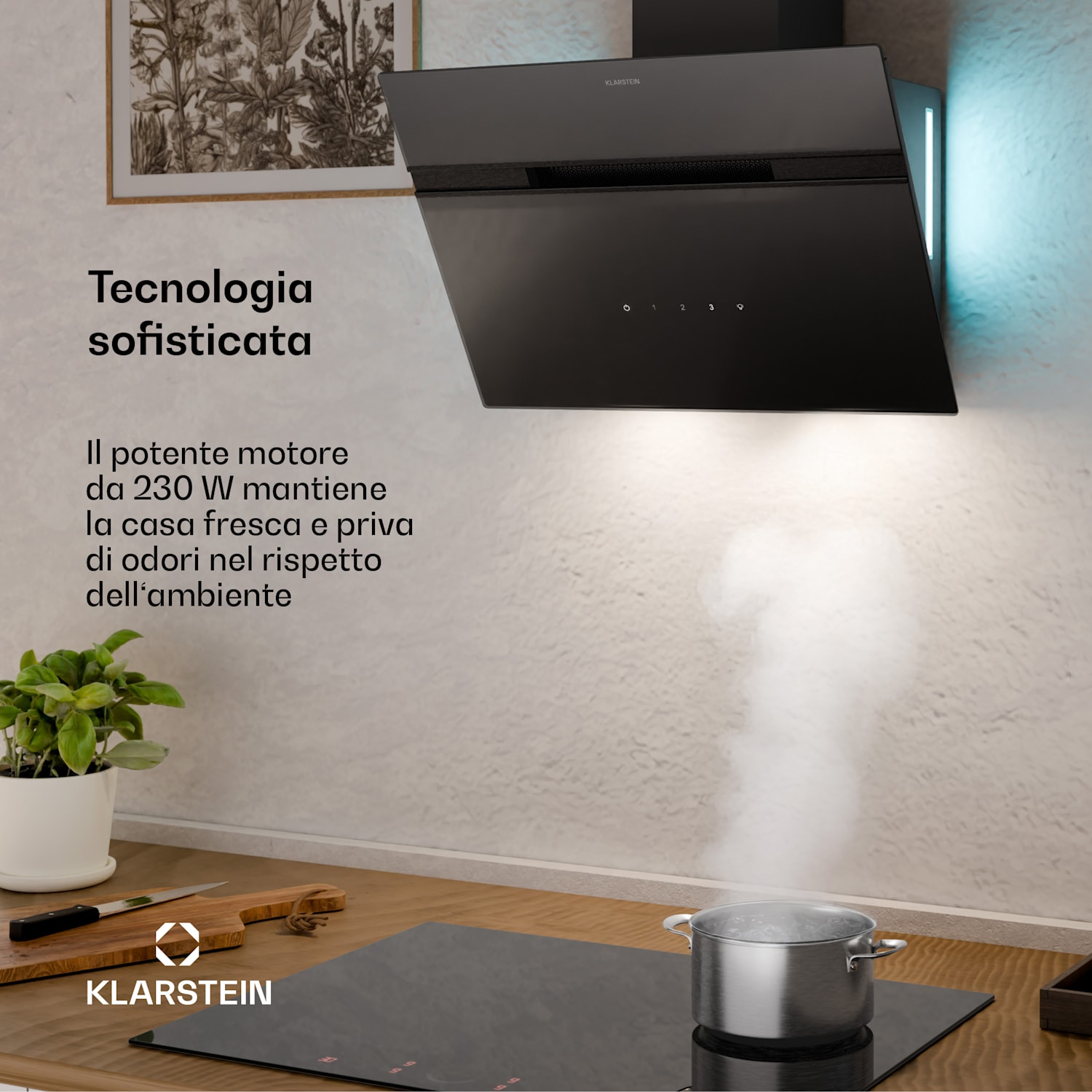 Alina - Cappa aspirante | Classe energetica A | Touch | Illuminazione a LED | Scarico/ricircolo | 600 m³/ora 60 cm | Nero