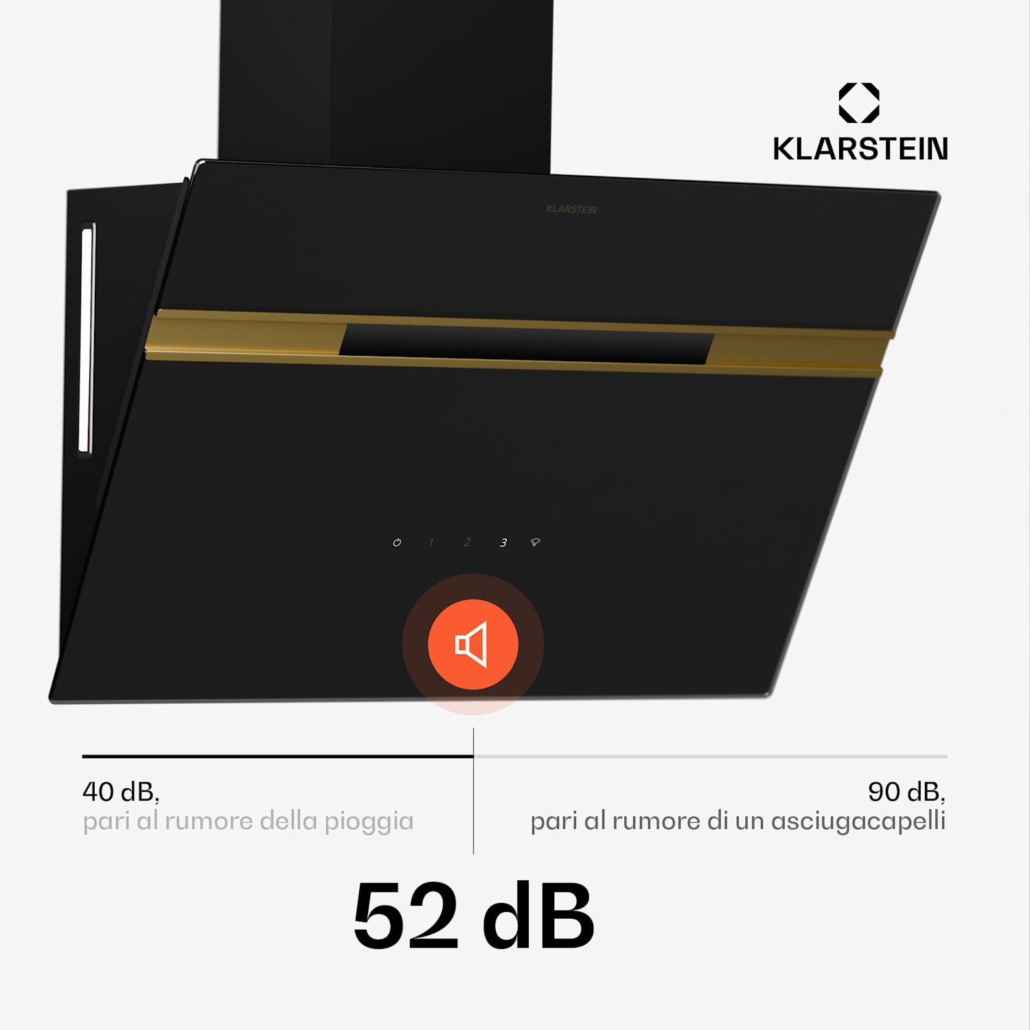 Alina - Cappa aspirante | Classe energetica A | Touch | Illuminazione a LED | Scarico/ricircolo | 600 m³/ora 60 cm | Nero/ Oro anticato metallizzato