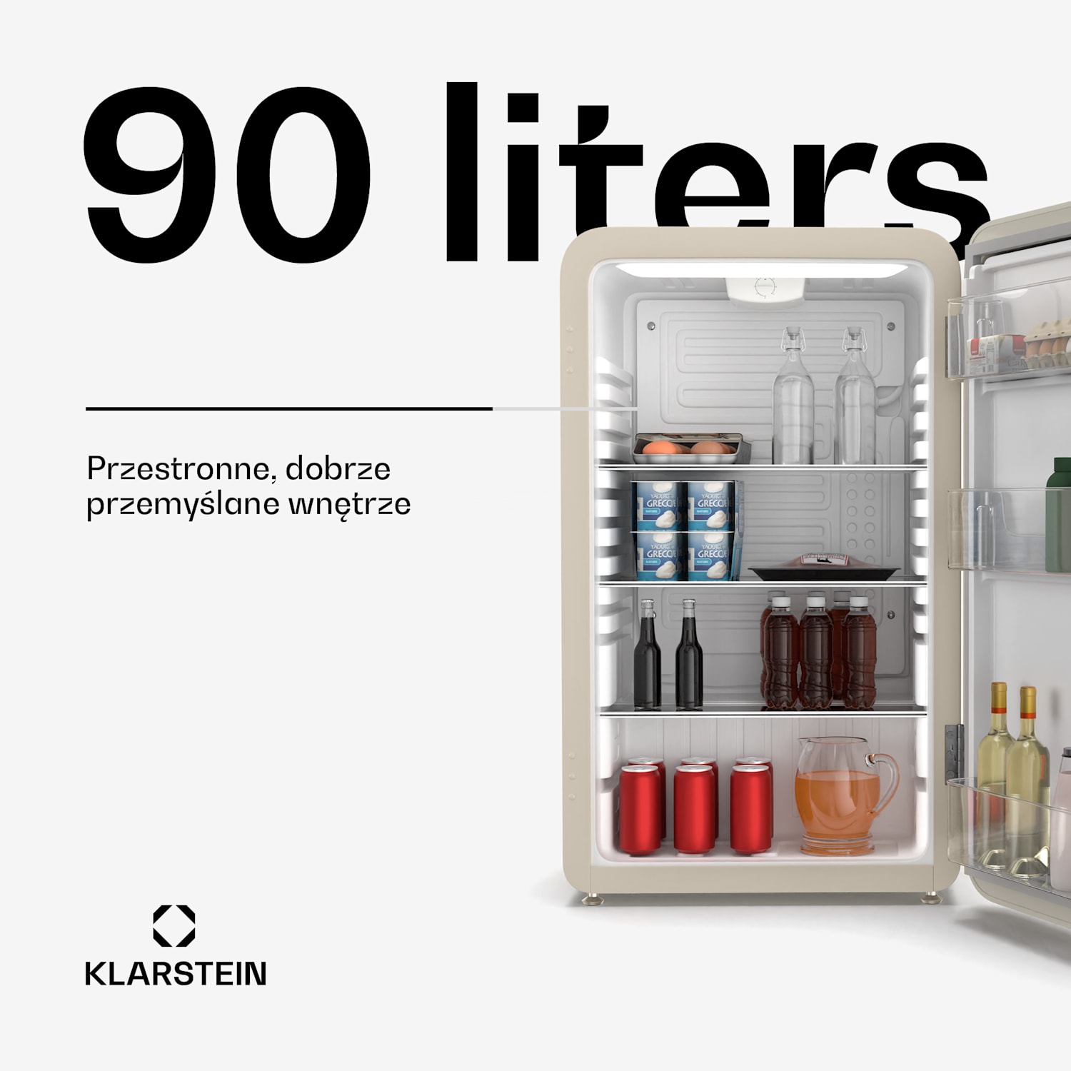 Audrey Evo mini lodówka, 90 l, design retro, cicha, kompaktowa, 3 kolory 90 Ltr | Kremowy