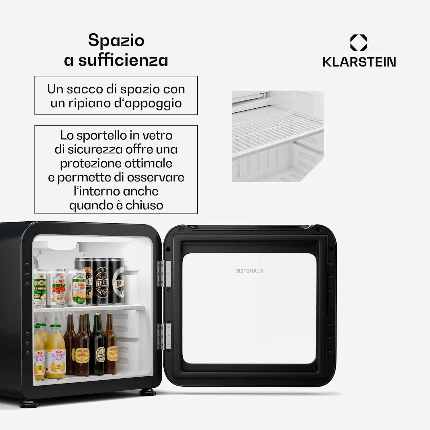 Audrey Evo - Frigorifero per bevande | Design rètro | Sportello in vetro | 46 L | Classe energetica C 46 Ltr | Nero
