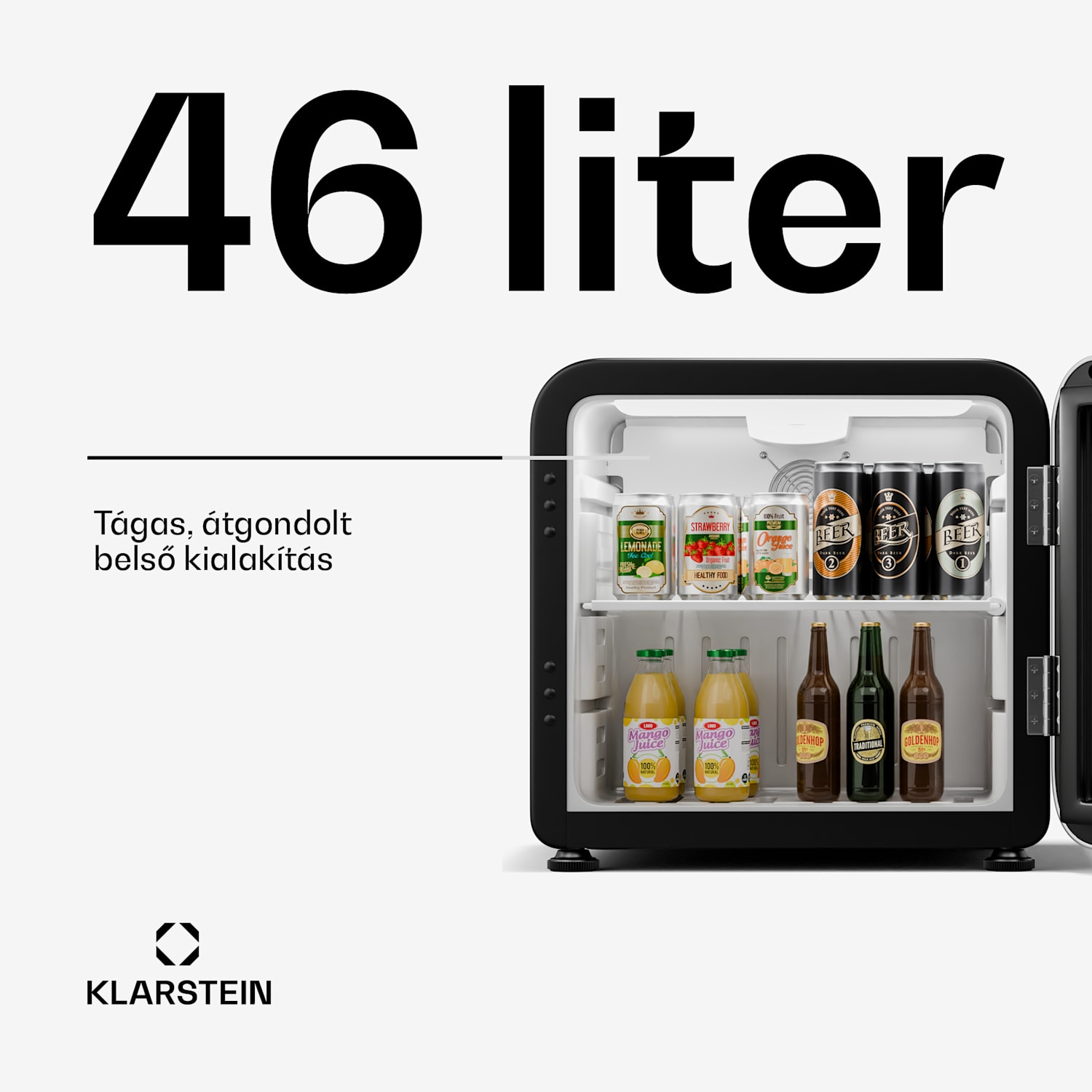 Audrey Evo italhűtő, Rretro kivitel, üvegajtó, 46 L, EEK C 46 Ltr | Ezüst