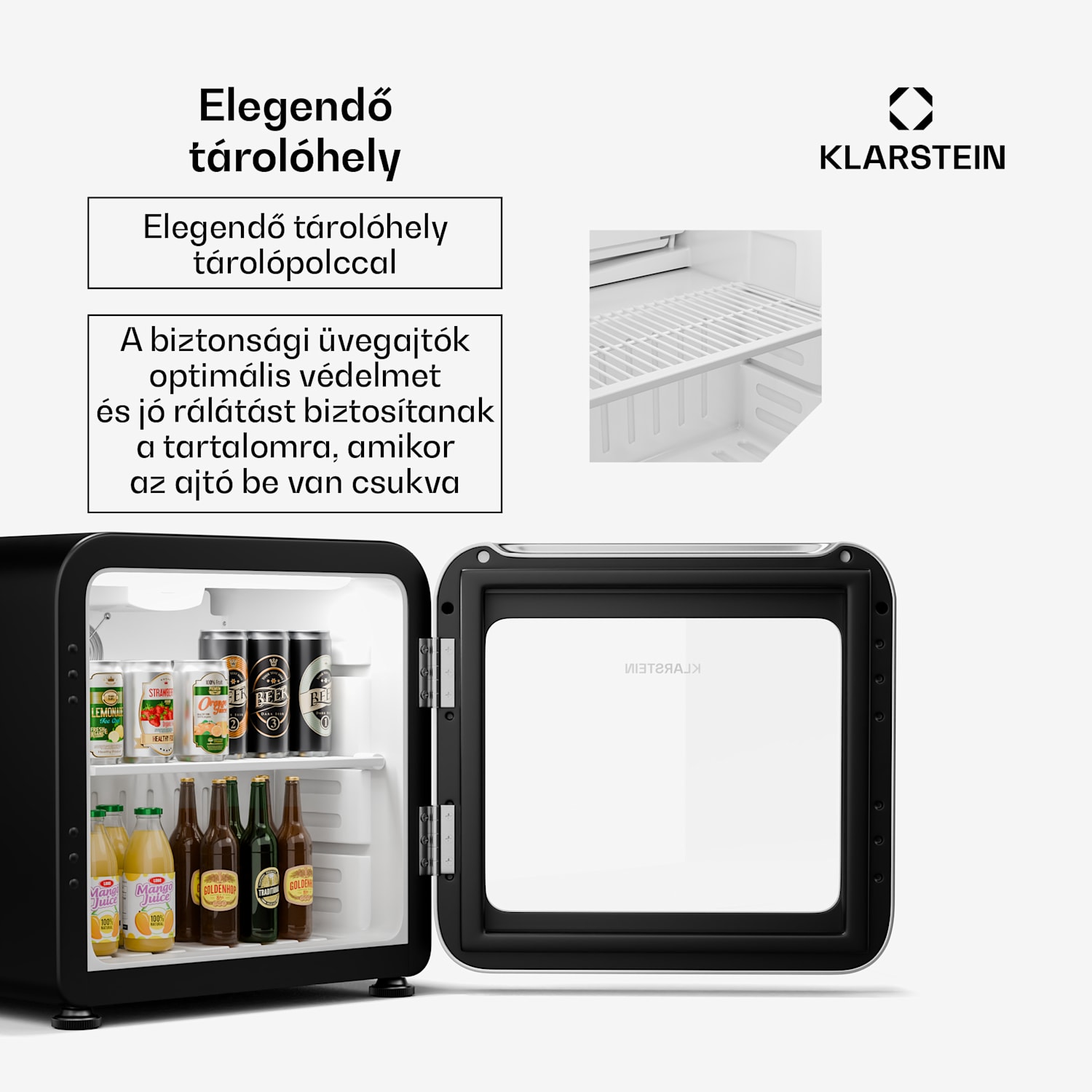 Audrey Evo italhűtő, Rretro kivitel, üvegajtó, 46 L, EEK C 46 Ltr | Ezüst