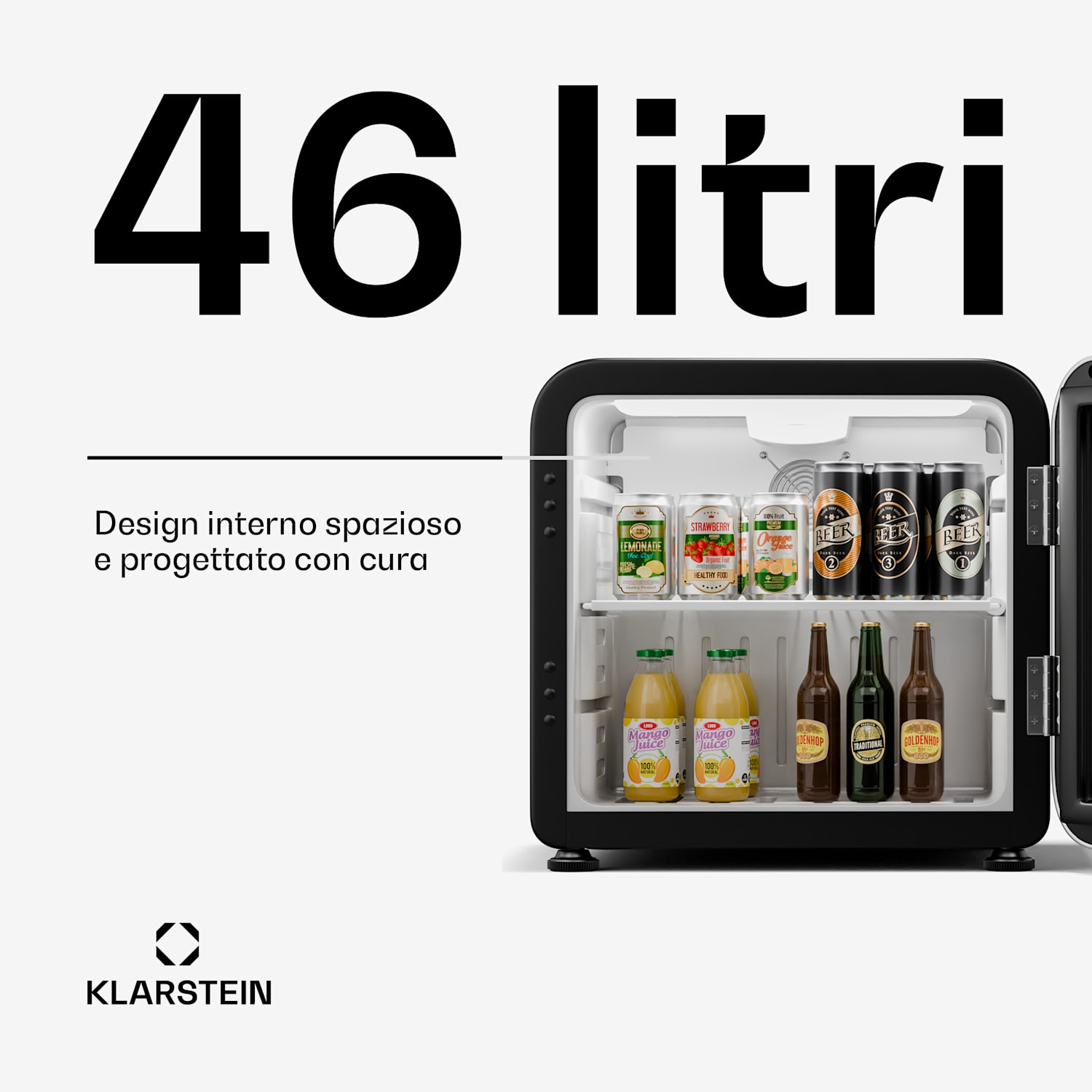 Audrey Evo - Frigorifero per bevande | Design rètro | Sportello in vetro | 46 L | Classe energetica C 46 Ltr | Argento