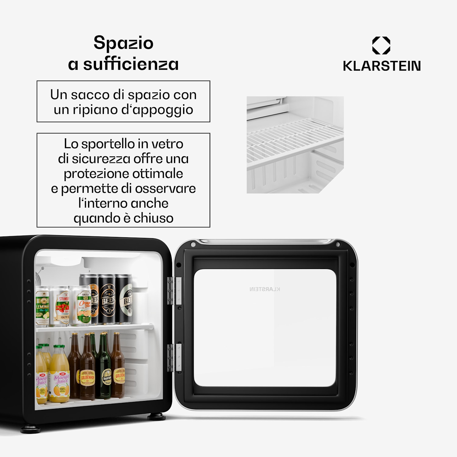 Audrey Evo - Frigorifero per bevande | Design rètro | Sportello in vetro | 46 L | Classe energetica C 46 Ltr | Argento