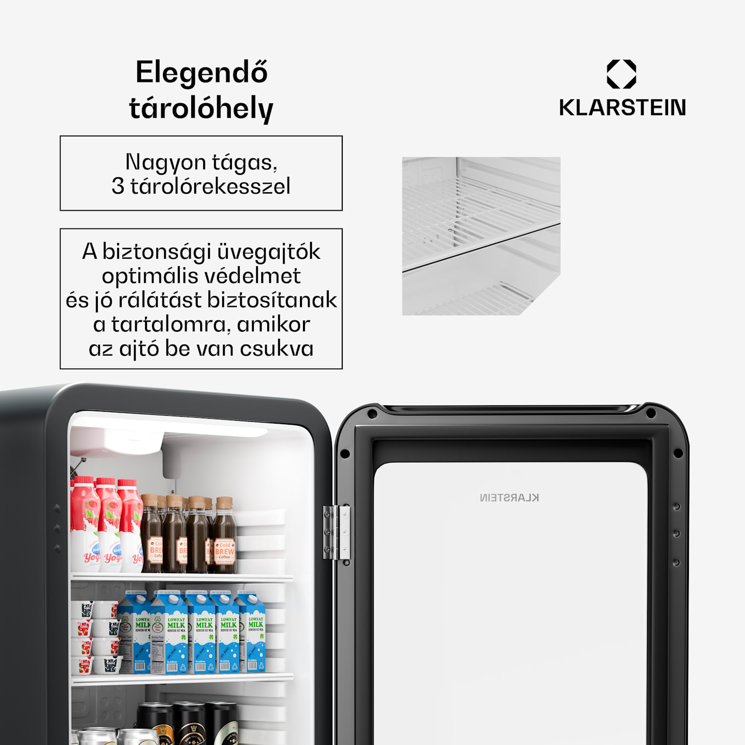 Audrey Evo italhűtő, Rretro kivitel, üvegajtó, 93 L, EEK C 93 Ltr | Fekete