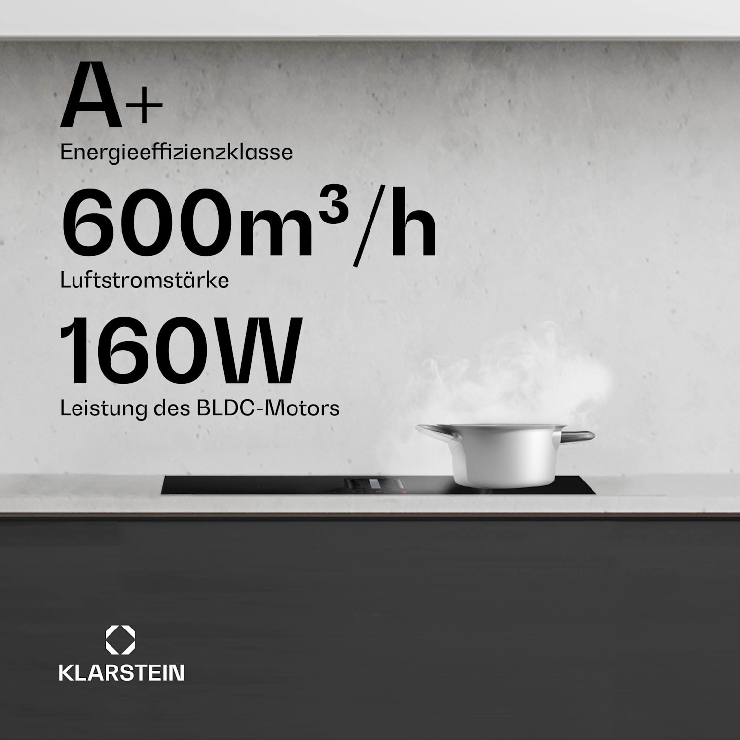 AirJet Hybrid Down Air System | Table de cuisson à induction avec hotte intégrée | 477 m³/h | CEE A+ 60 cm | AirJetBasicHybrid | Noir