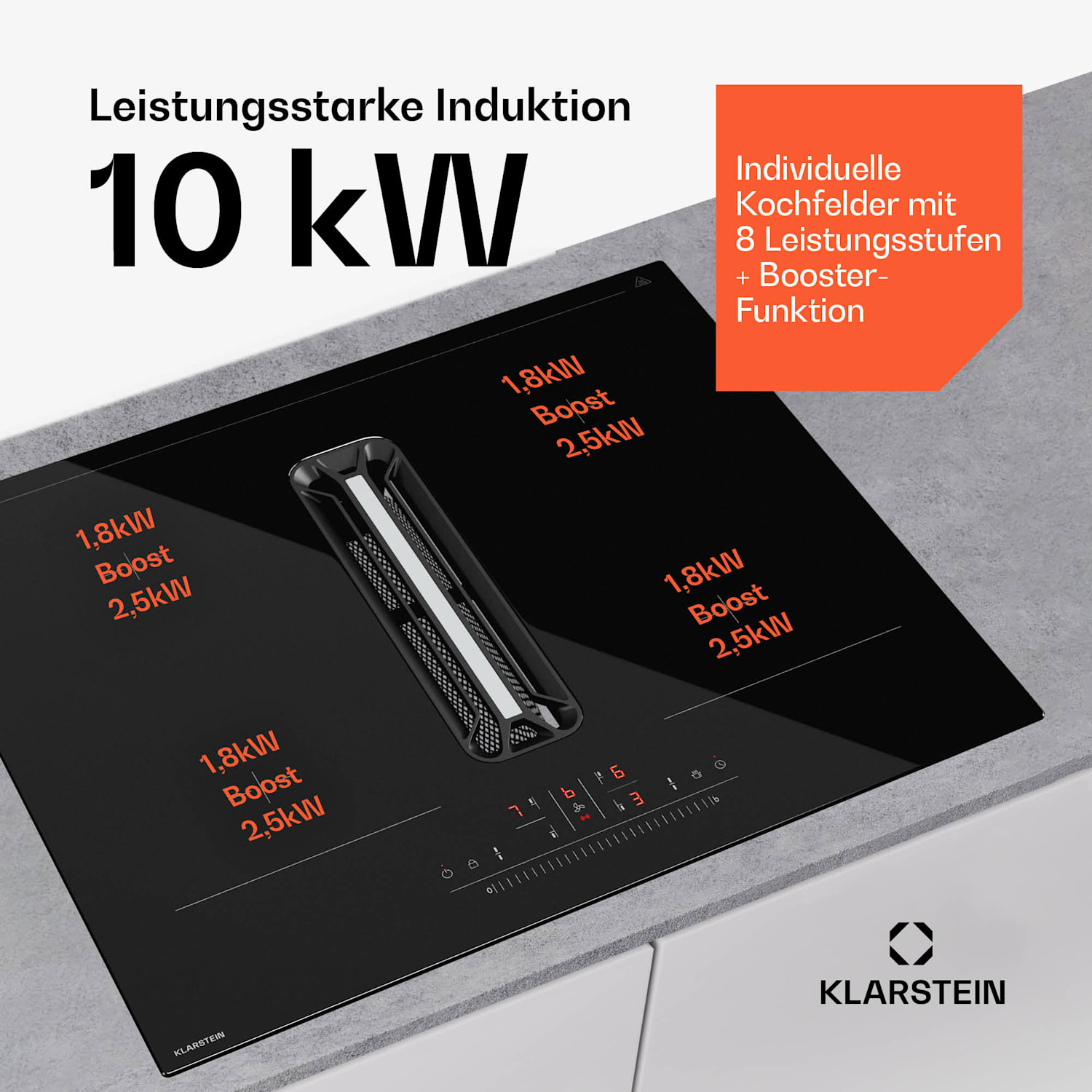 AirJet Hybrid Down Air System | Table de cuisson à induction avec hotte intégrée | 477 m³/h | CEE A+ 60 cm | AirJetBasicHybrid | Noir