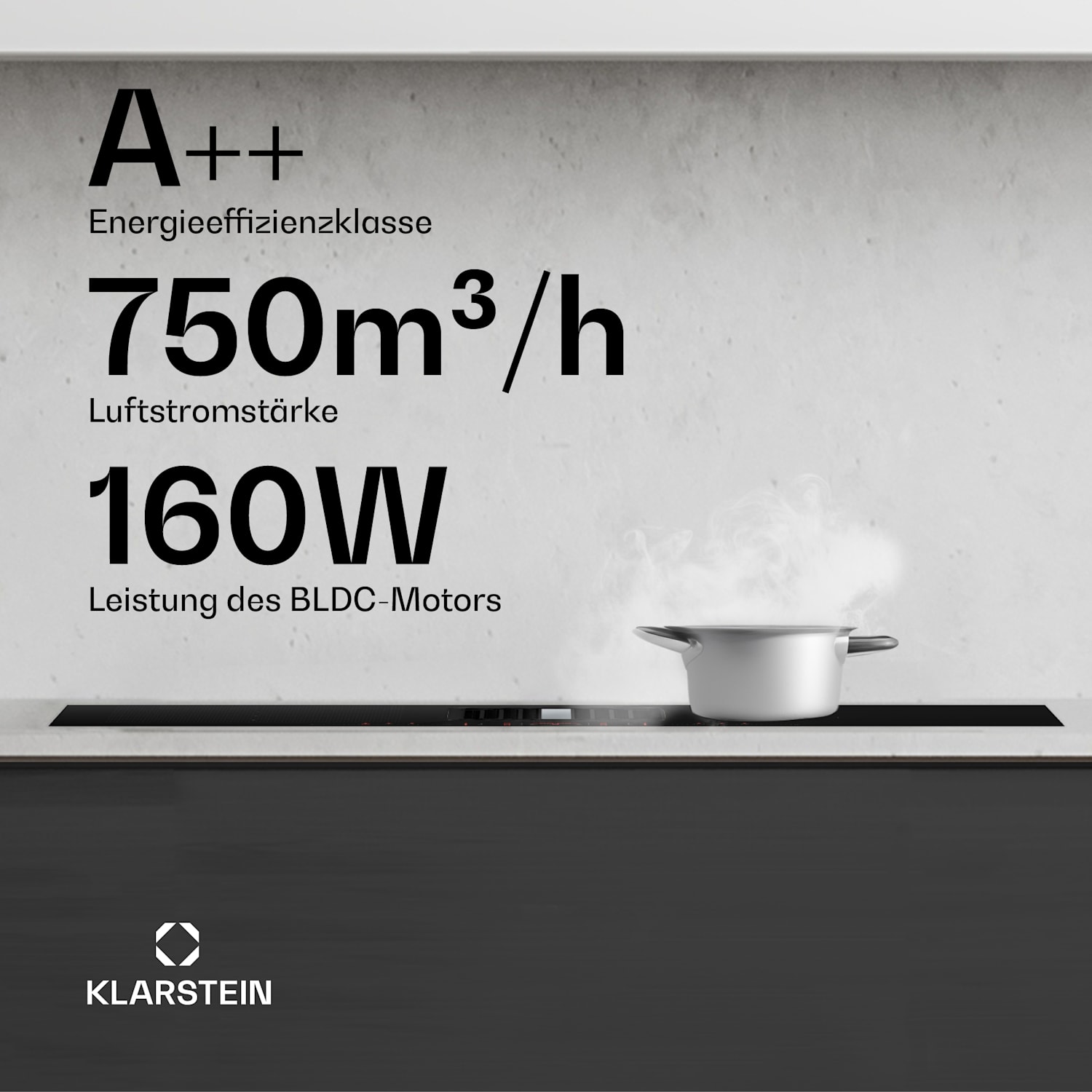 AirJet Hybrid Down Air System | Table de cuisson à induction avec hotte intégrée | 600 m³/h | CEE A+ 83 cm | AirJetHybrid | Noir
