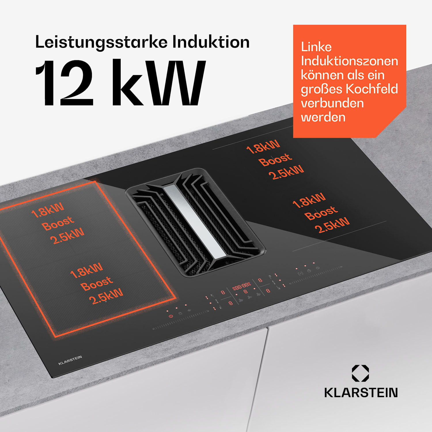 AirJet Hybrid Down Air System | Table de cuisson à induction avec hotte intégrée | 600 m³/h | CEE A+ 83 cm | AirJetHybrid | Noir