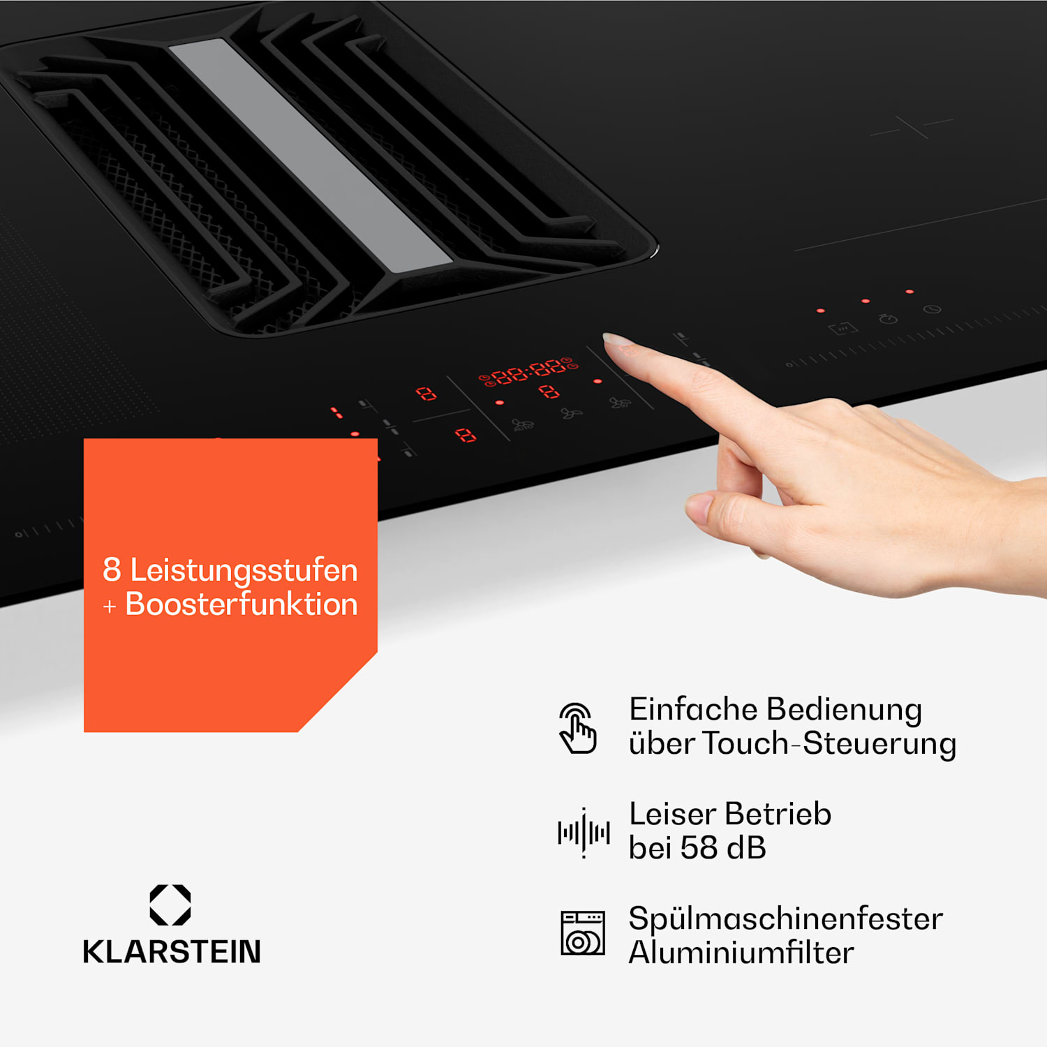 AirJet Hybrid Down Air System | Table de cuisson à induction avec hotte intégrée | 600 m³/h | CEE A+ 83 cm | AirJetHybrid | Noir