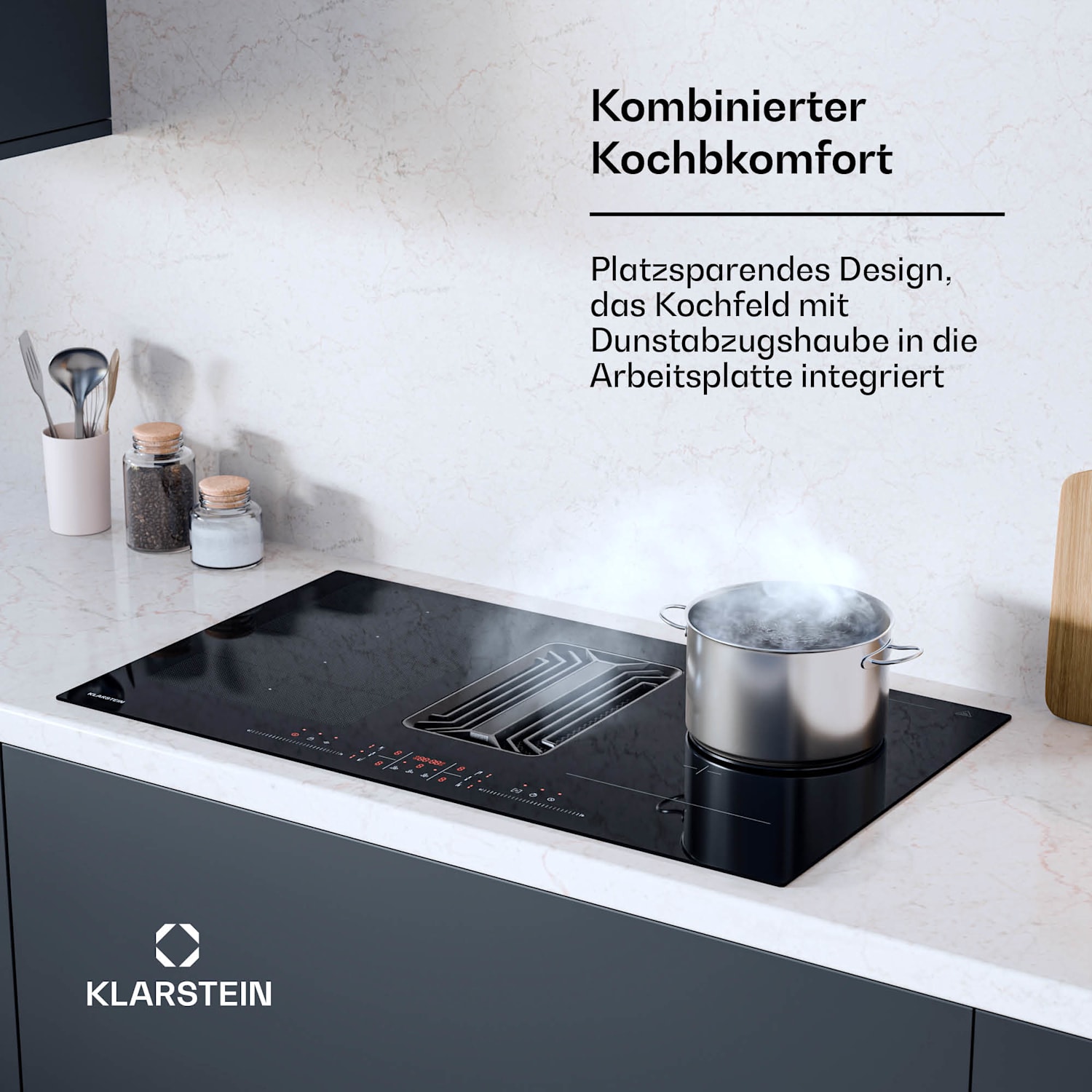 AirJet Hybrid Down Air System | Table de cuisson à induction avec hotte intégrée | 600 m³/h | CEE A+ 90 cm | AirJetHybrid | Noir