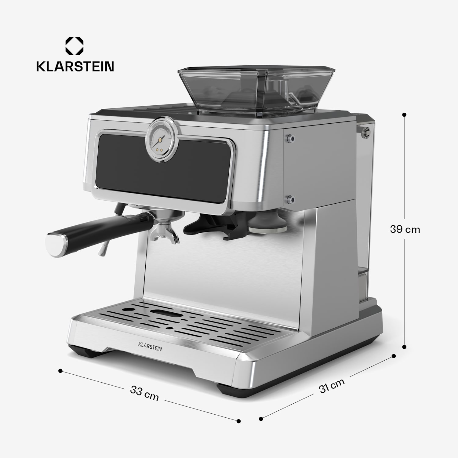 GrandPresso Touch Espressomaschine | 20 bar | integriertes Mahlwerk | Druckanzeige | Milchschaum GrandPresso Touch | Edelstahl