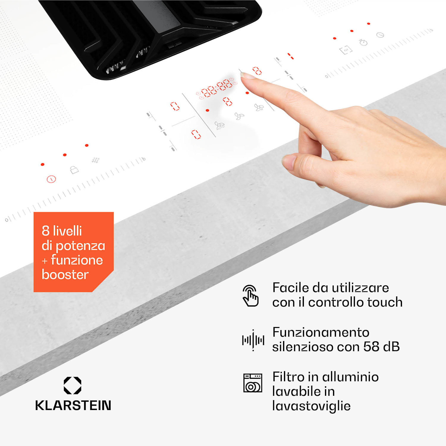 AirJet FlexPro Down Air System | Piano cottura a induzione + cappa aspirante | Zona flex | Booster 90 cm | AirJetFlexPro | Bianco