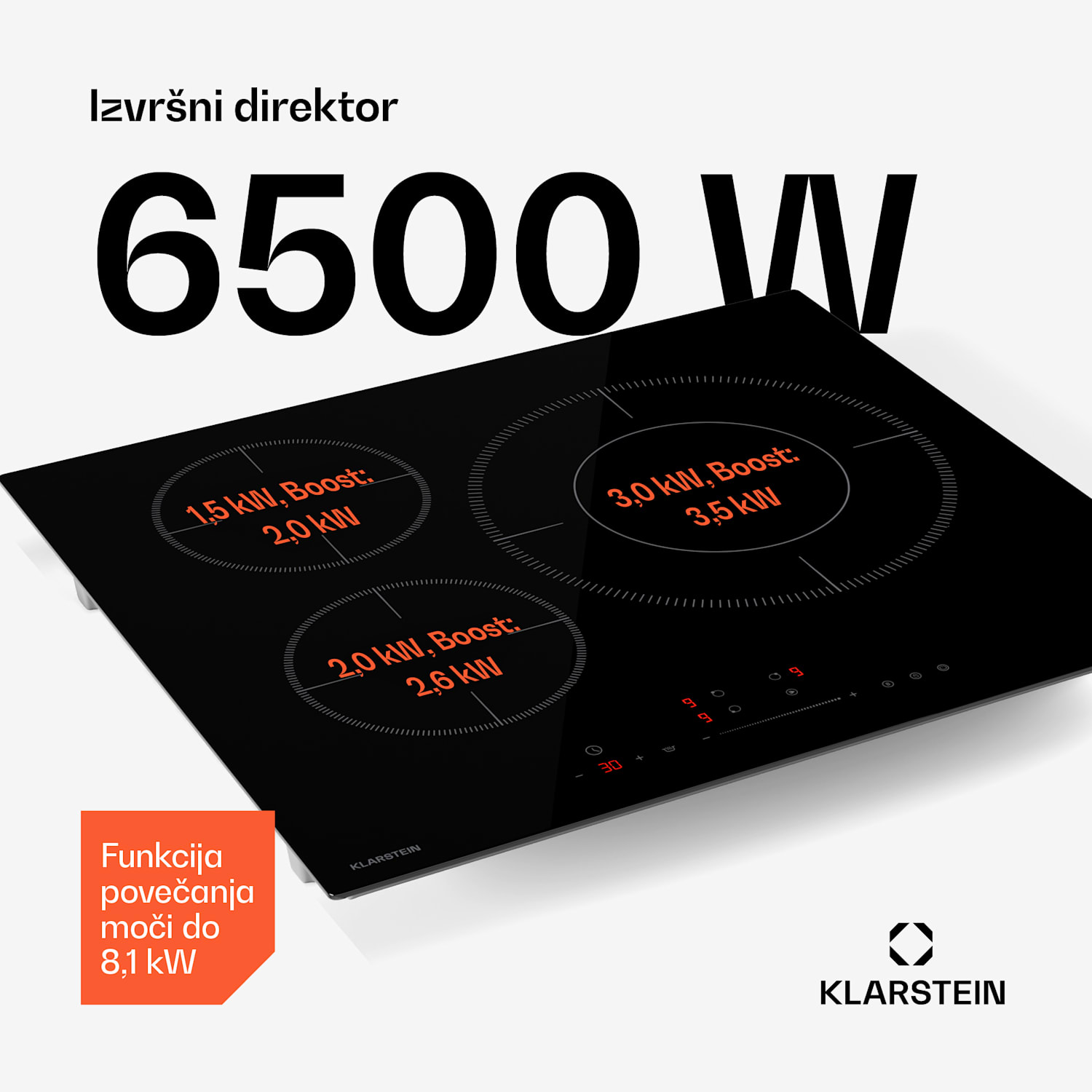 Delicatessa Paella indukcijska kuhalna plošča, cona Paella, Power Boost, upravljanje z drsnikom 
