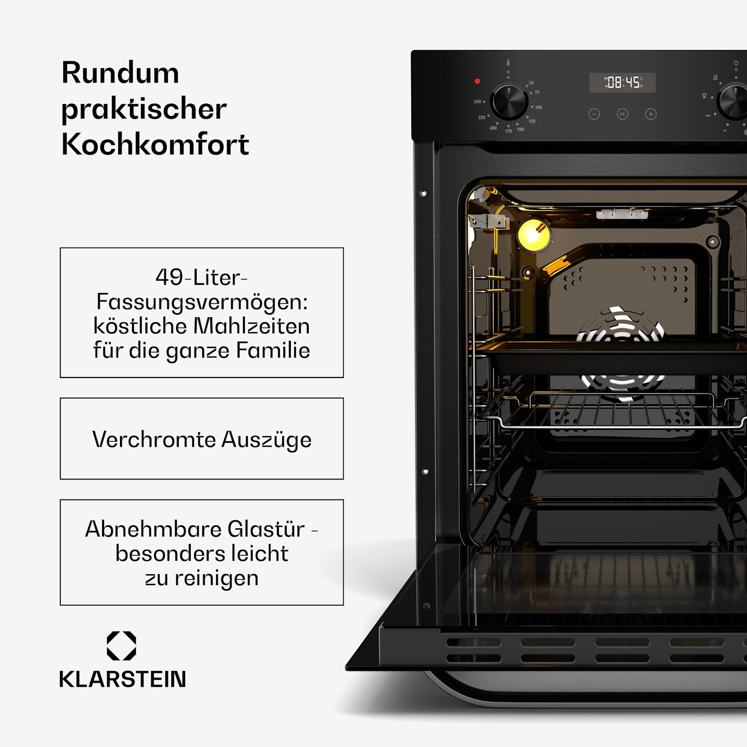 SmartSlim Backofen | Slim Design | 9 Funktionen | 49L Kapazität | leichte Reinigung | EEK A Schwarz