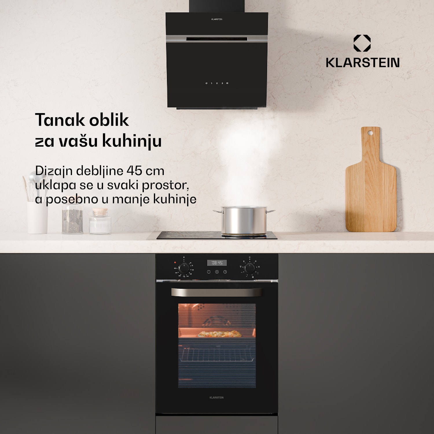 SmartSlim pećnica, Tanak dizajn, 9 funkcija, zapremnina 49 L, jednostavno čišćenje, EEK A Crna