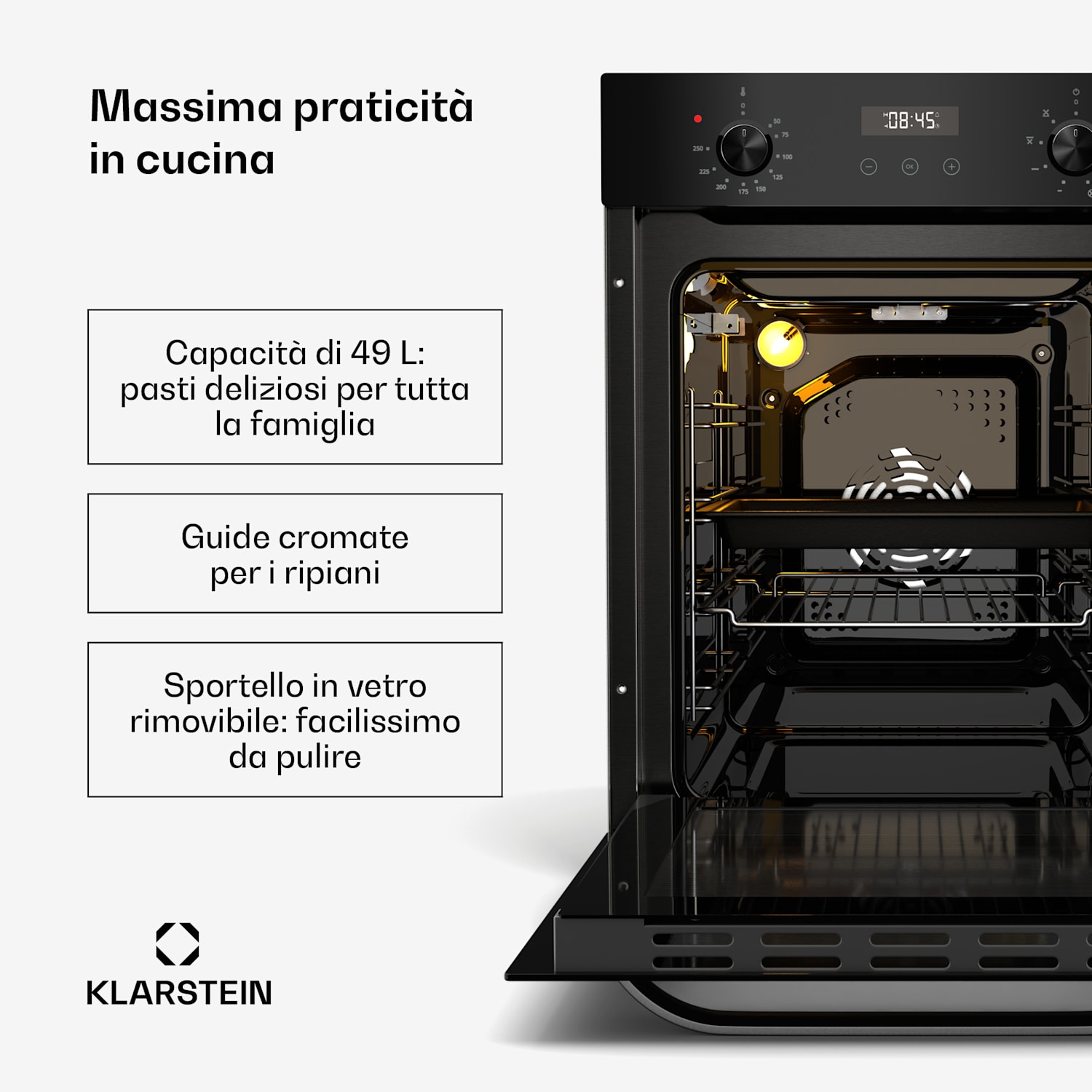 SmartSlim Forno | Design sottile | 9 funzioni | Capacità 49L | Pulizia facile | CEE A Nero