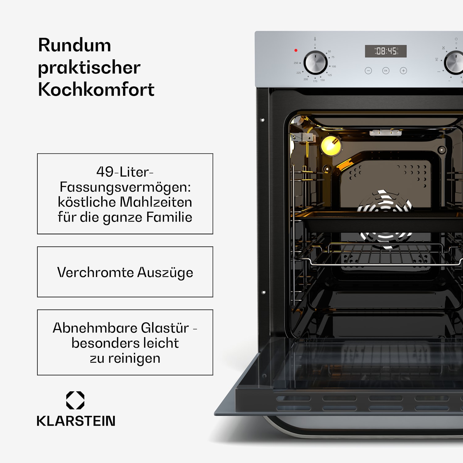 SmartSlim Backofen | Slim Design | 9 Funktionen | 49L Kapazität | leichte Reinigung | EEK A Weiß