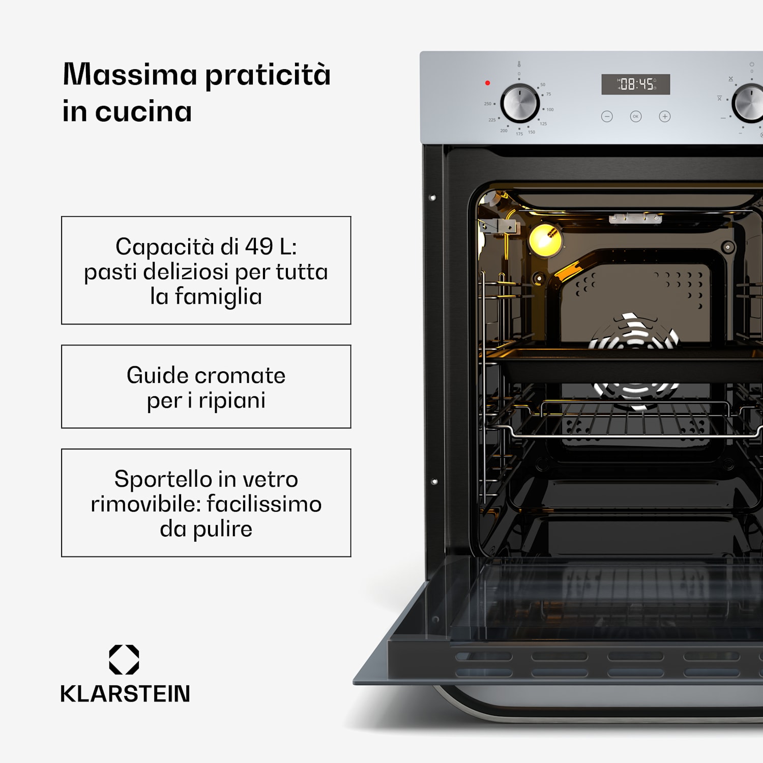 SmartSlim Forno | Design sottile | 9 funzioni | Capacità 49L | Pulizia facile | CEE A Bianco