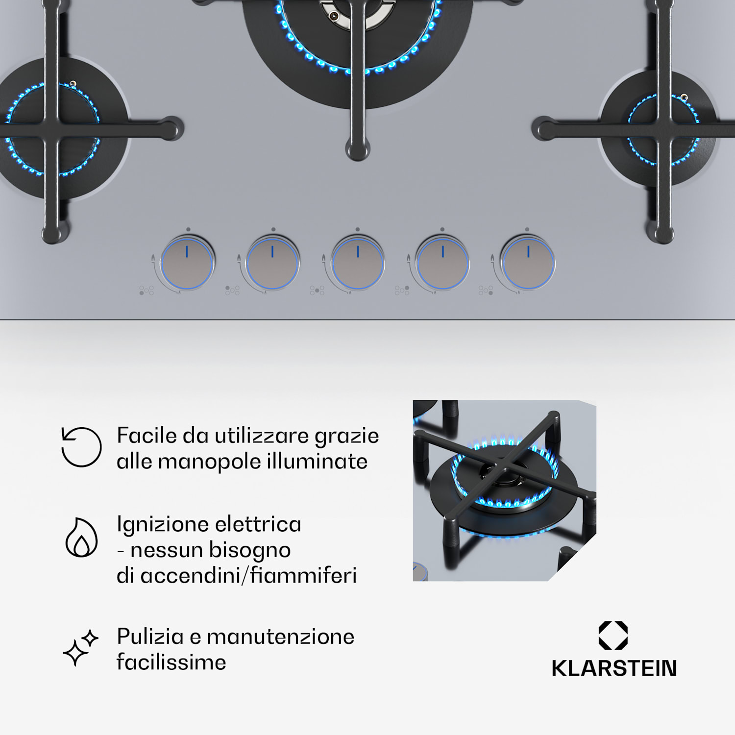 Illuminosa 5 piano cottura a gas 5 fuochi bruciatore Sabaf acciaio inox 5 | Acciaio inox