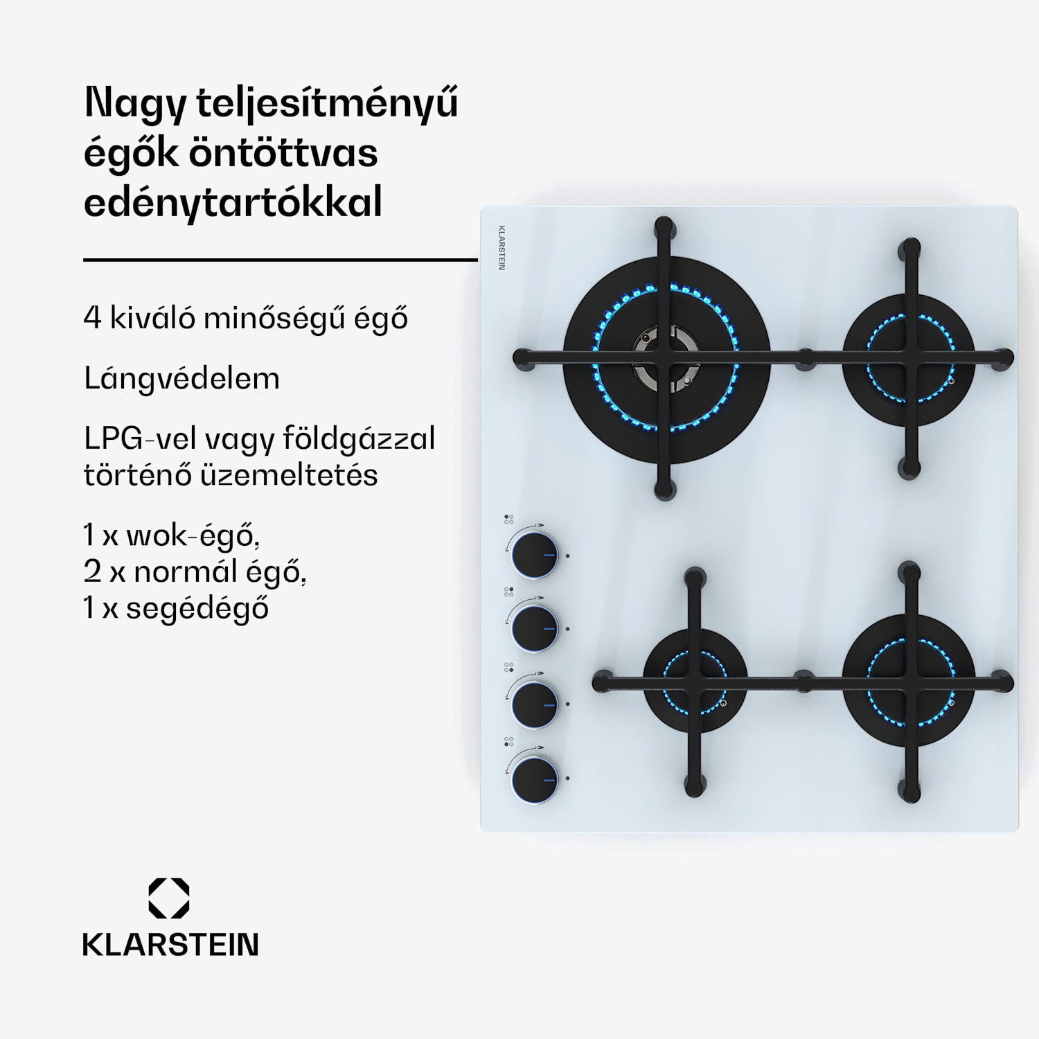 Illuminosa 4 gáz főzőlap 4 égős Sabaf égő üvegkerámia 4 | Fehér üveg