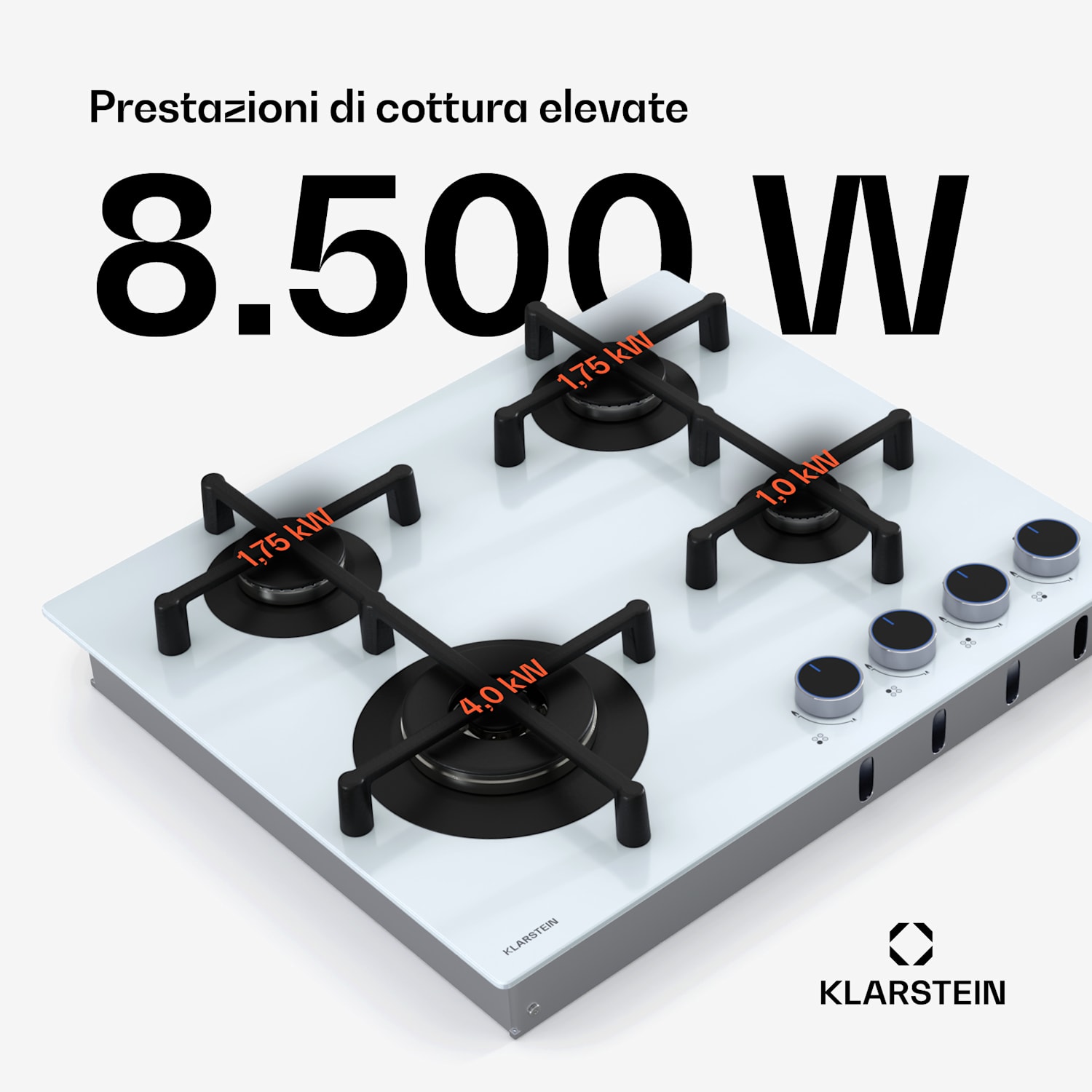 Illuminosa 4 piano cottura a gas 4 fuochi bruciatore Sabaf in vetroceramica 4 | Bianco trasparente