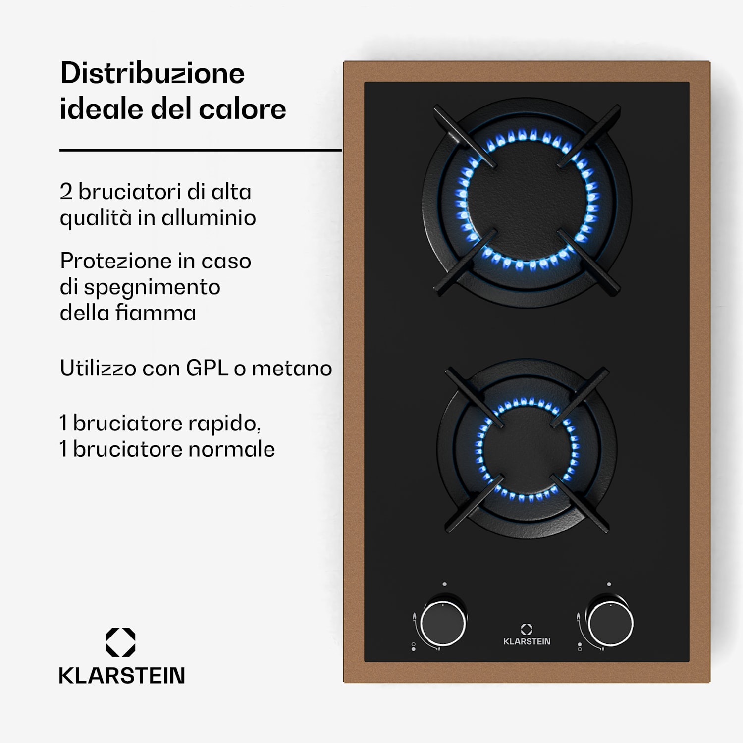 Lumiflame Piano cottura a gas | 2 bruciatori | Telaio in rame | Accensione elettrica | Potenza 4,2 kW 
