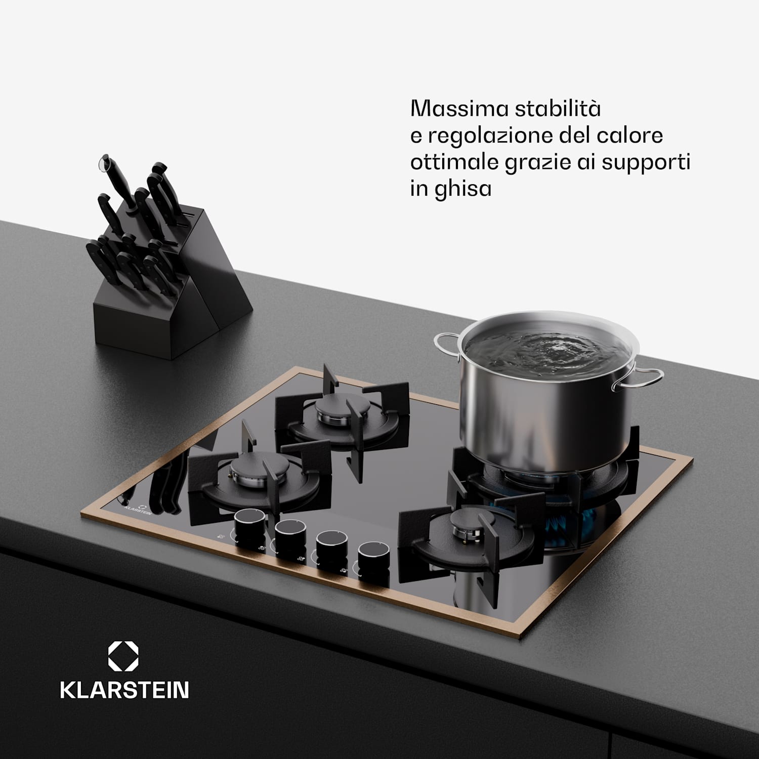 Lumiflame Piano cottura a gas | 4 bruciatori | Telaio in rame | Accensione elettrica | Potenza 8 kW 