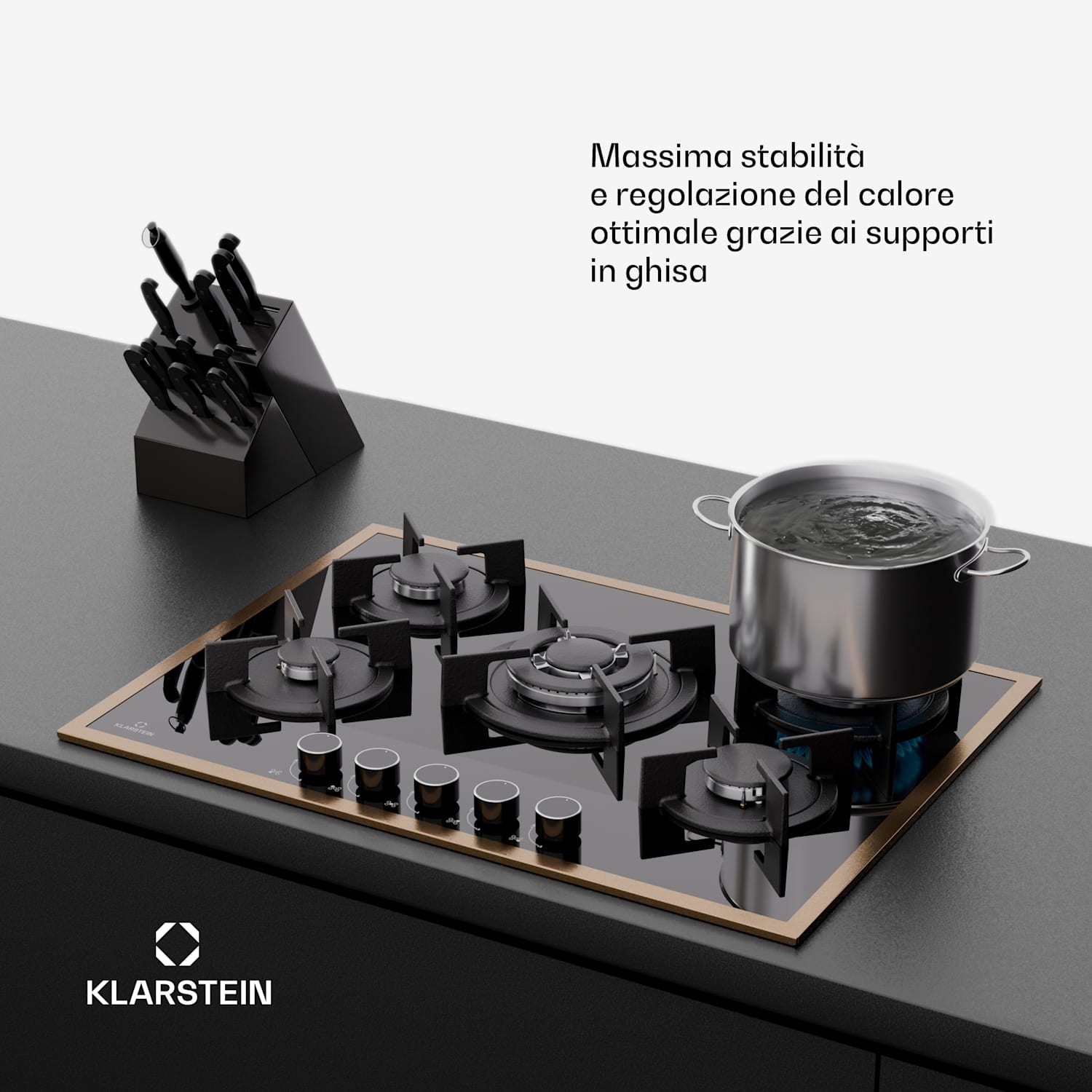 Lumiflame Piano cottura a gas | 5 bruciatori | Telaio in rame | Accensione elettrica | Potenza 10,4 kW 