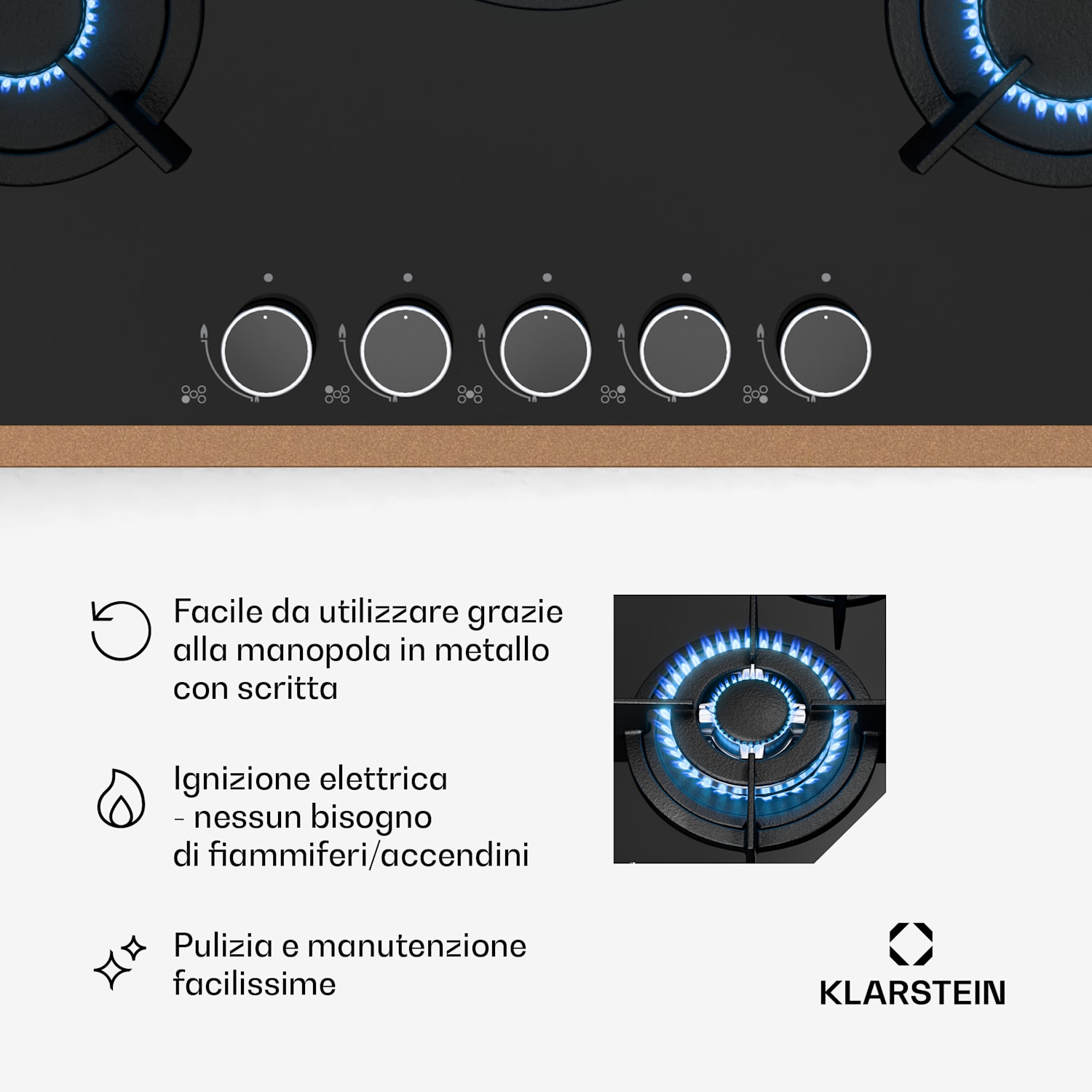 Lumiflame Piano cottura a gas | 5 bruciatori | Telaio in rame | Accensione elettrica | Potenza 10,4 kW 