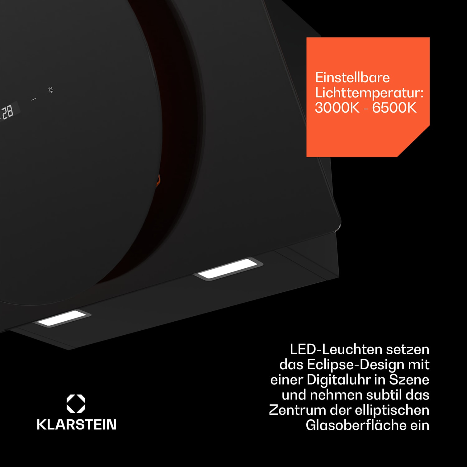 Total Eclipse Dunstabzugshaube | LED-Beleuchtung | Touch | 594,2 m³/h | Abluft/Umluft 60 cm | Schwarz