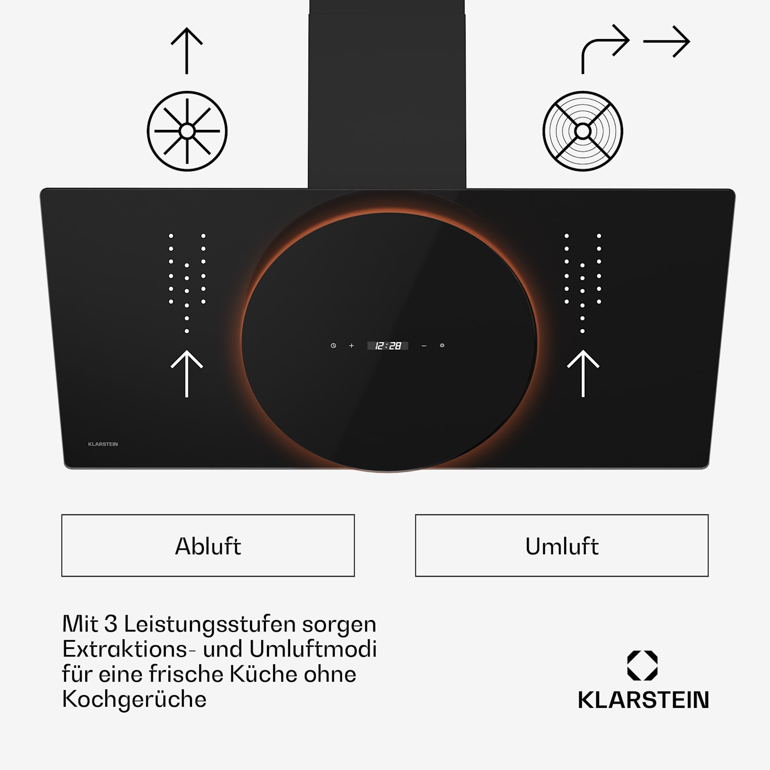 Total Eclipse Dunstabzugshaube | LED-Beleuchtung | Touch | 594,2 m³/h | Abluft/Umluft 90 cm | Schwarz