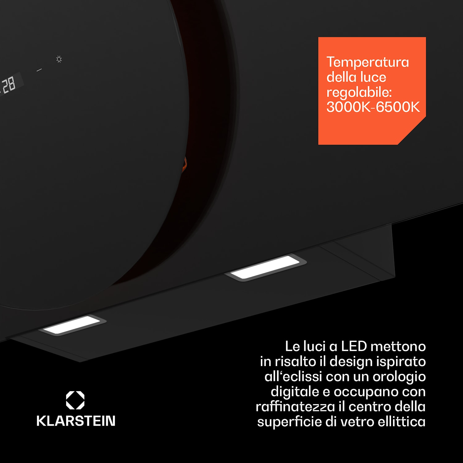 Total Eclipse cappa aspirante | Illuminazione a LED | Touch | 594,2 m³/h | Aria di scarico/ricircolo 90 cm | Nero