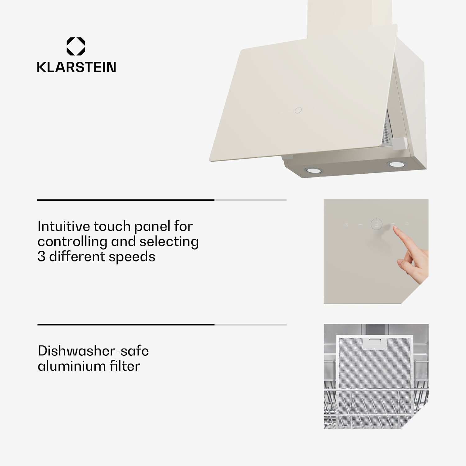 MaxAir extractor hood | compact & powerful | A++ energy efficiency | dual ventilation 50 cm | Vintage Cream