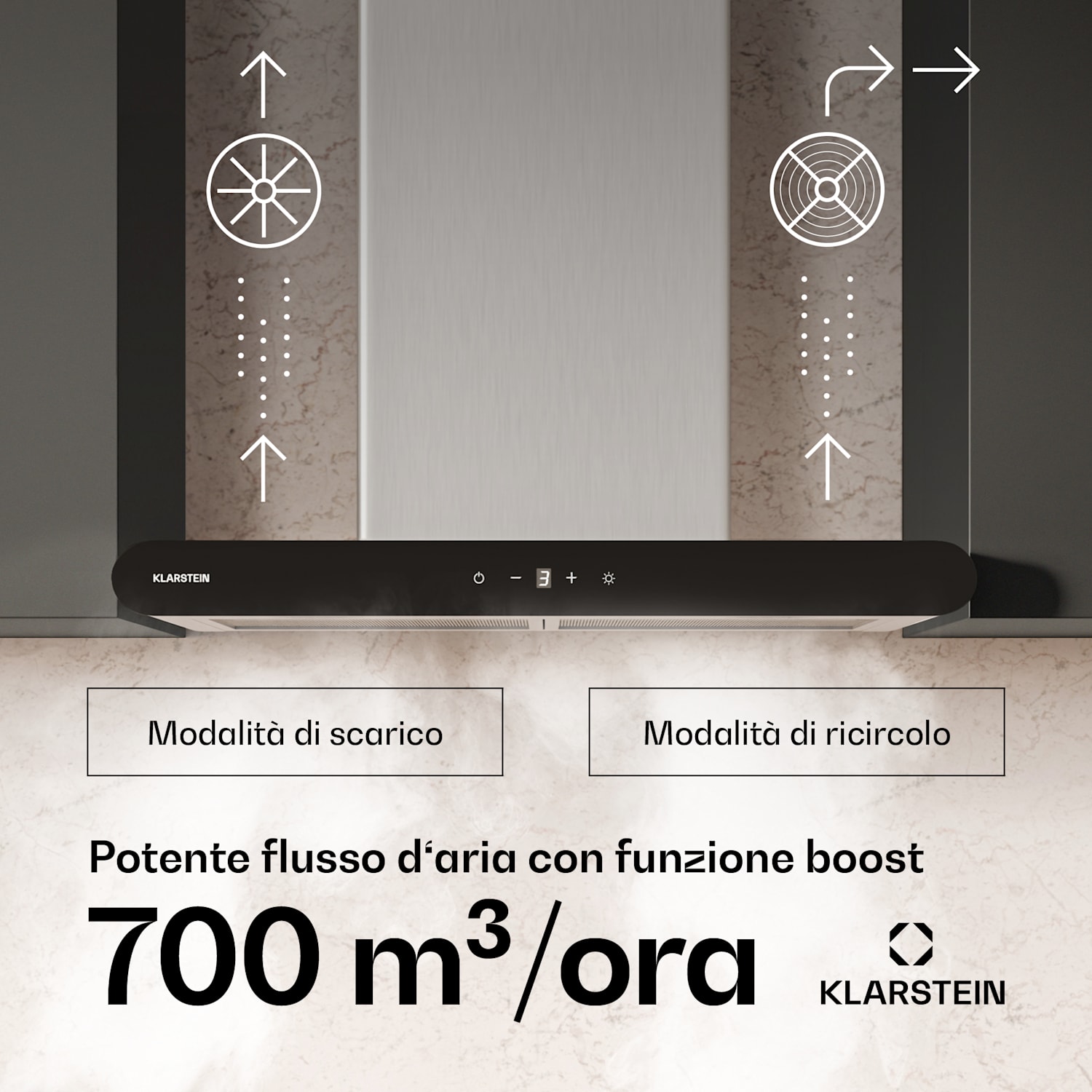 CurveVent - Cappa aspirante | 700 m³/ora | Touch | LED | 110 W | Classe energetica A+ 