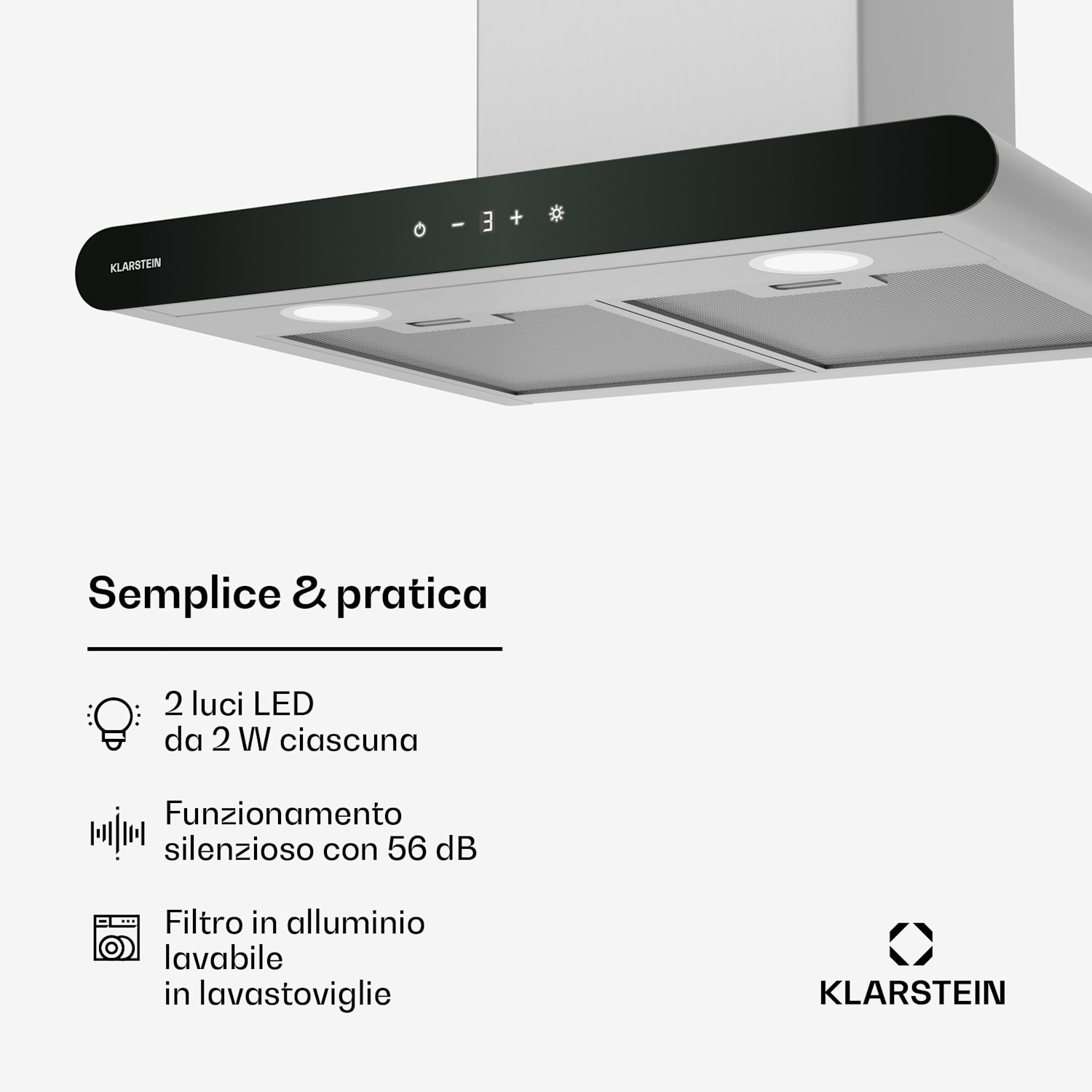 CurveVent - Cappa aspirante | 700 m³/ora | Touch | LED | 110 W | Classe energetica A+ 
