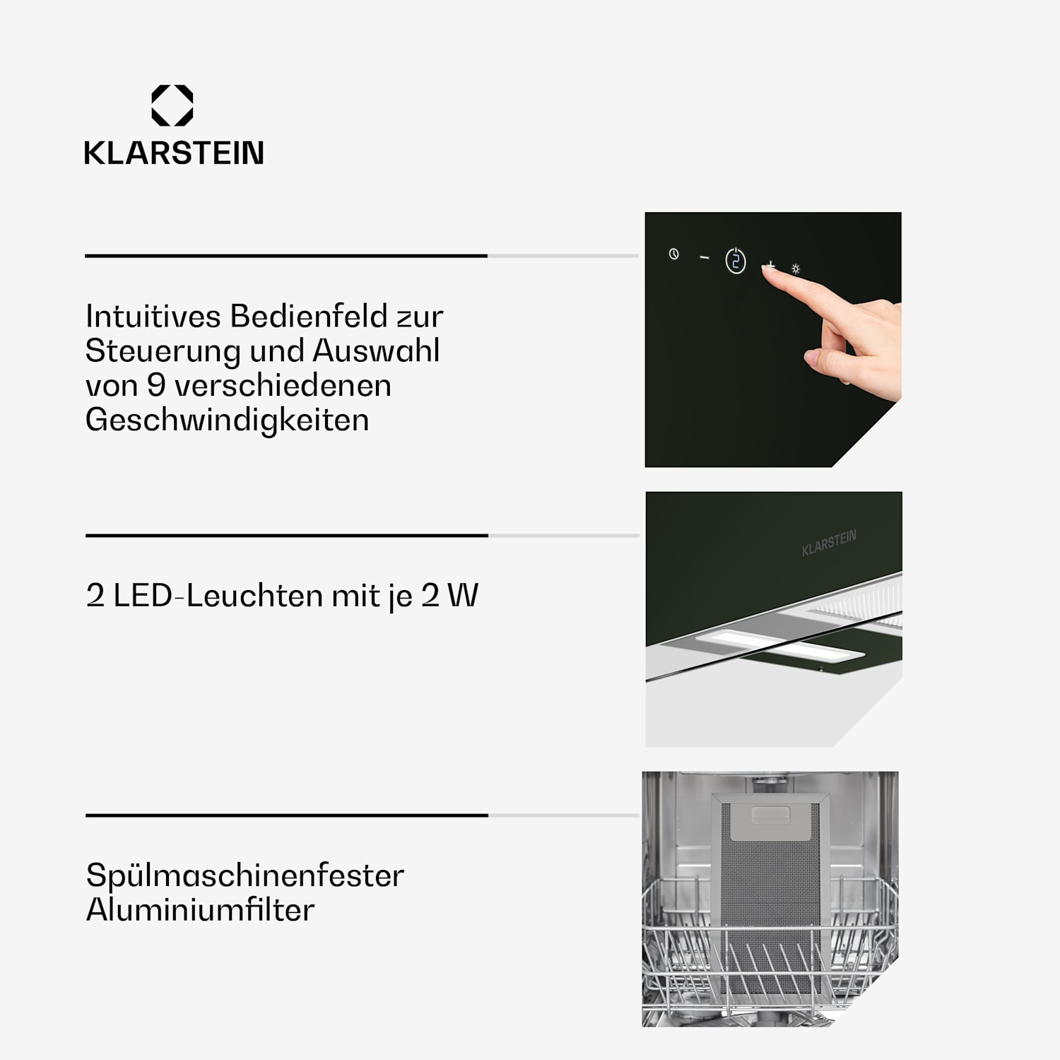 AlizeEdge Dunstabzugshaube | Touch | Flach | Leise | Bauweise | A+ 60 cm | Schwarz